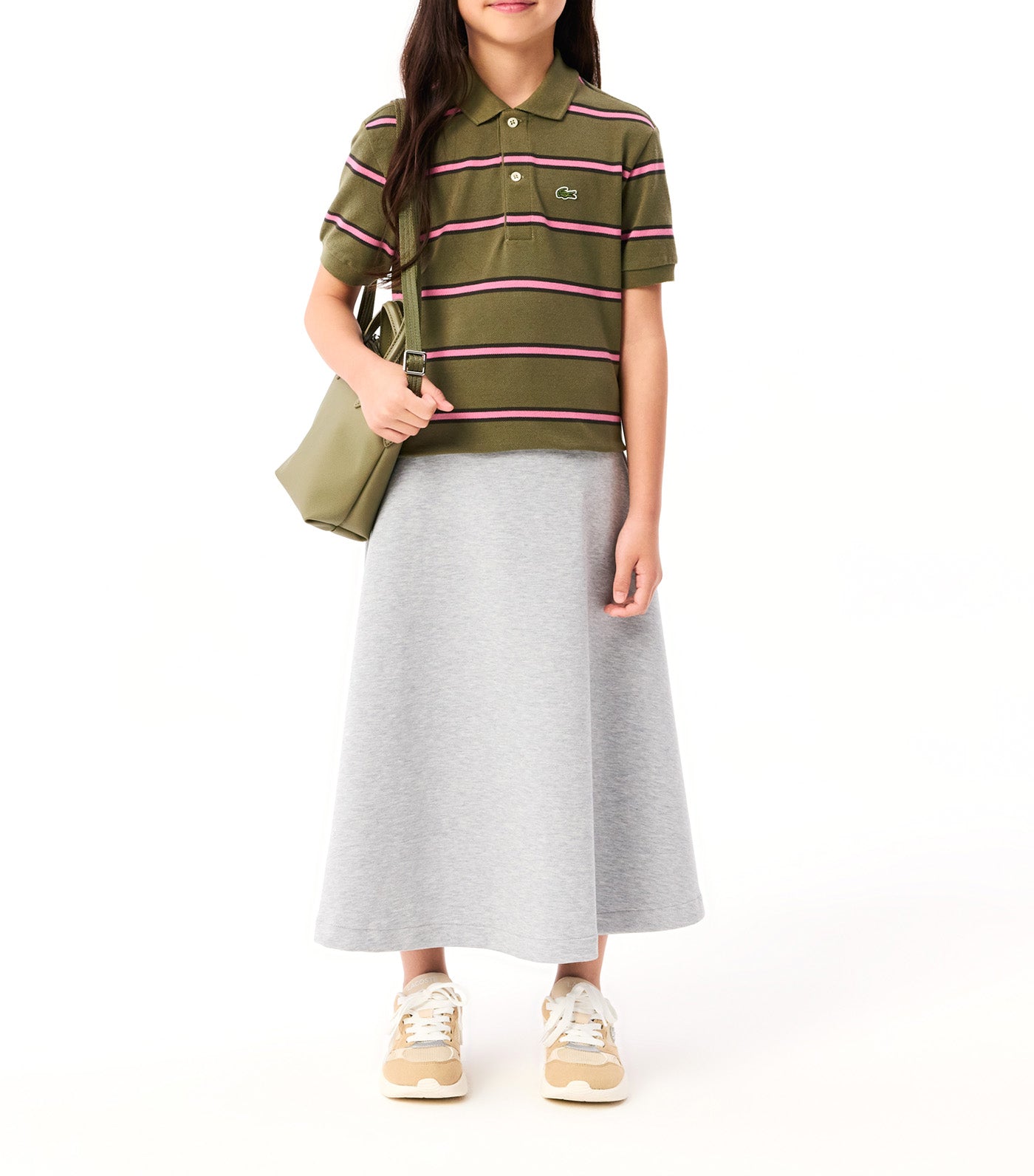 Boys’ Striped Piqué Polo Shirt Khaki/Sapwood-Reseda