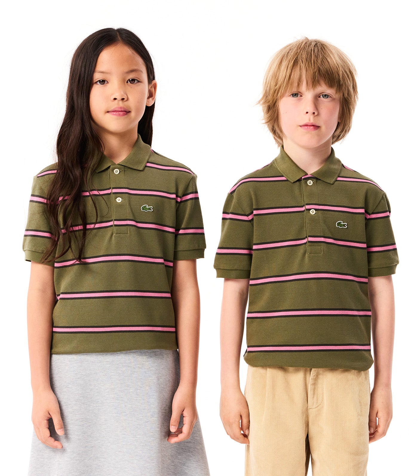 Boys’ Striped Piqué Polo Shirt Khaki/Sapwood-Reseda
