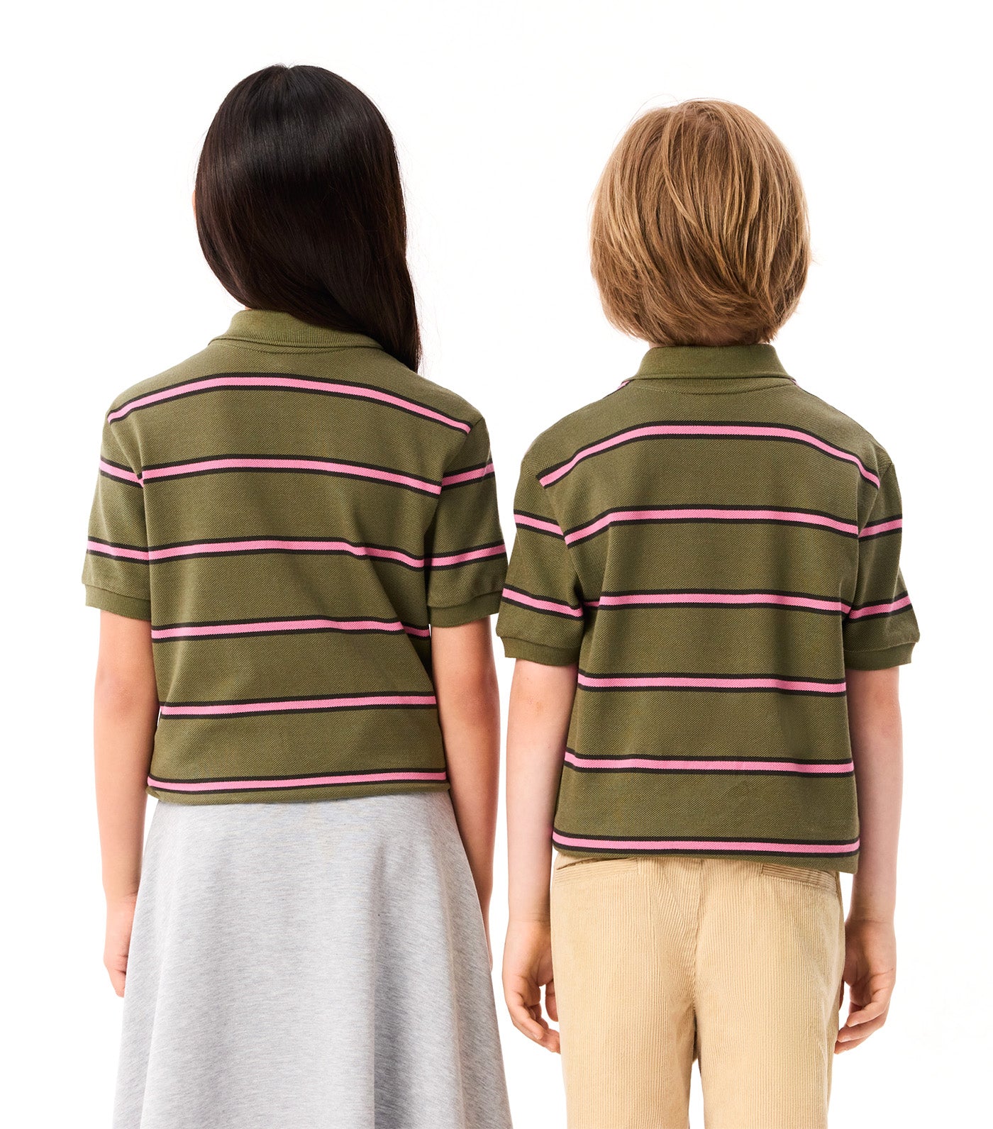 Boys’ Striped Piqué Polo Shirt Khaki/Sapwood-Reseda
