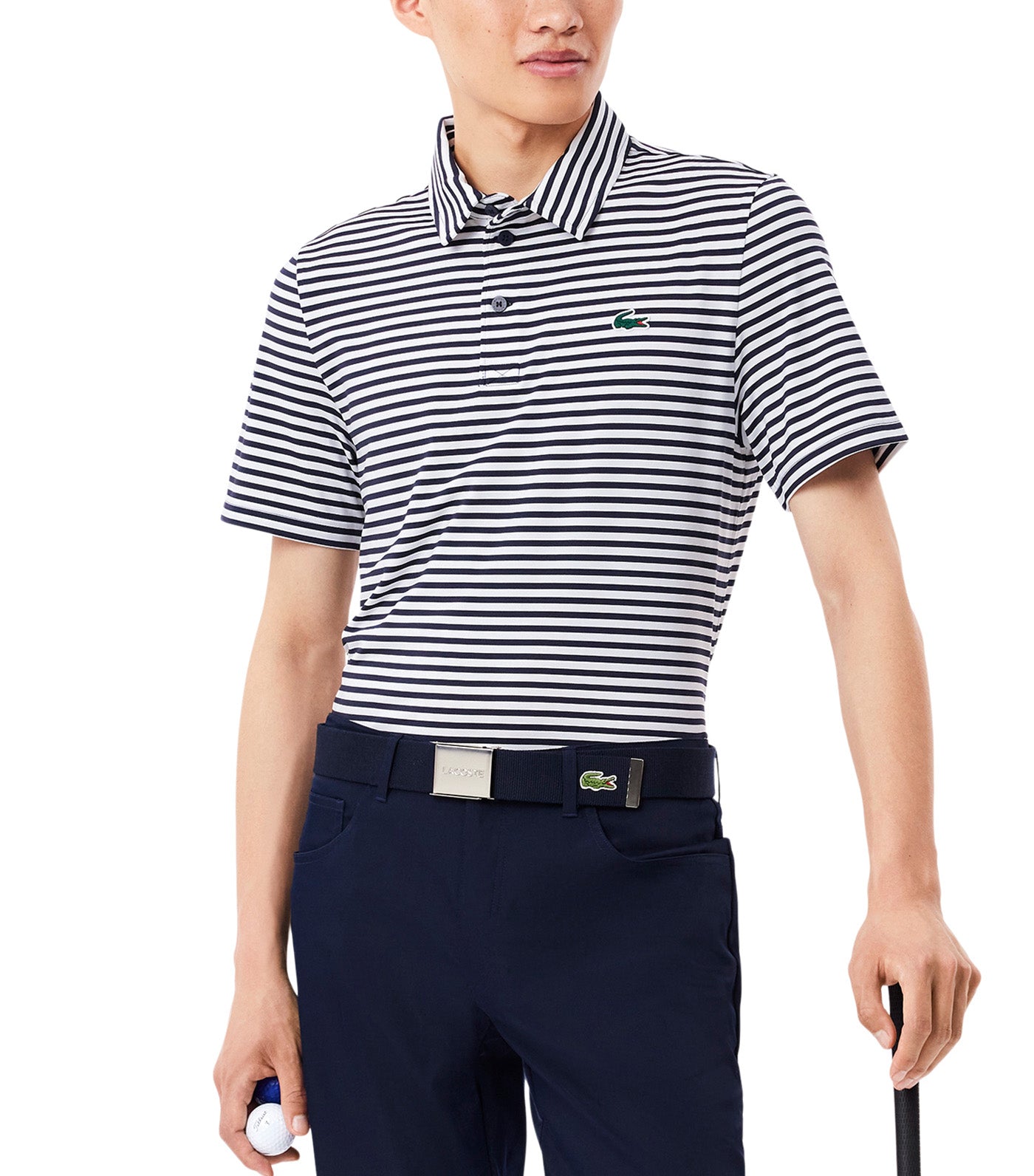Ultra-Dry Anti-UV Stretch Golf Polo Shirt Navy Blue/White