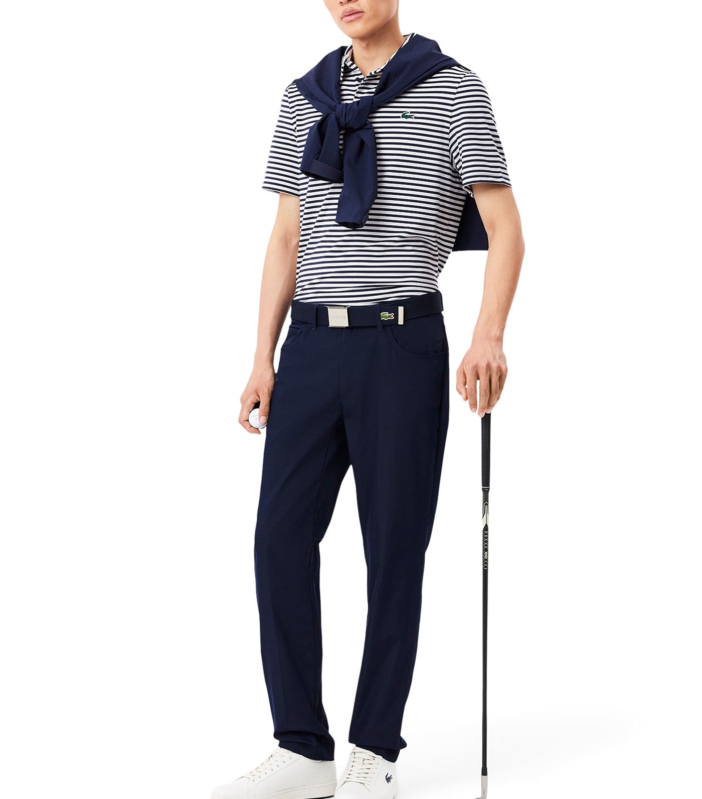 Ultra-Dry Anti-UV Stretch Golf Polo Shirt Navy Blue/White