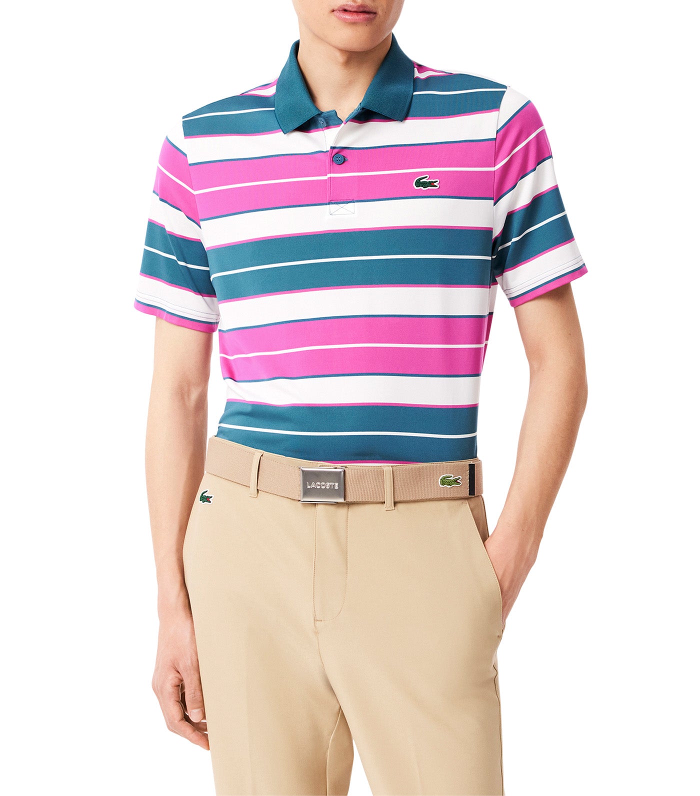 Regular Fit UV Protect Golf Polo Shirt Pink/Blue/White