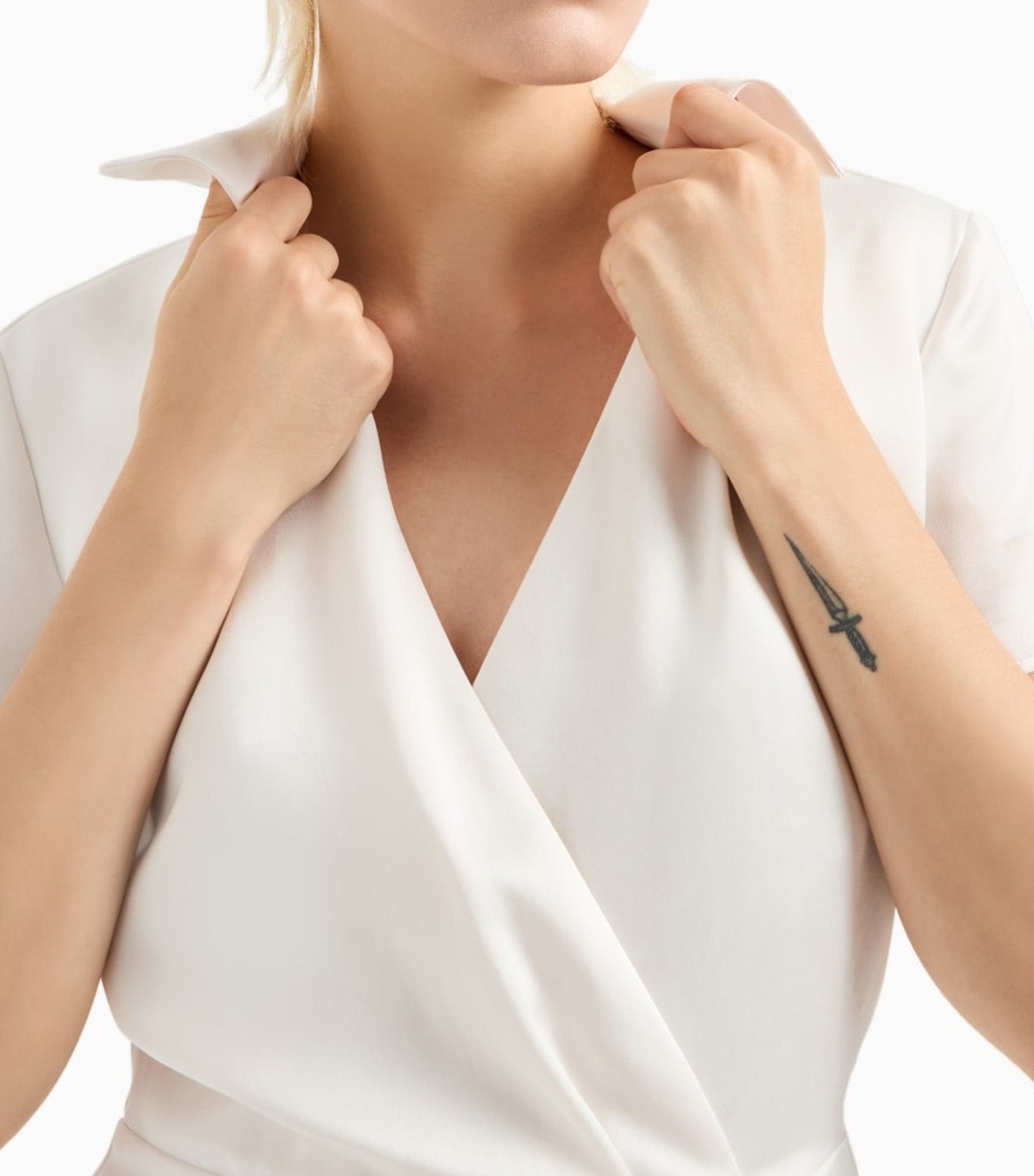 Short Satin Dress With Overlapping Neckline Iso