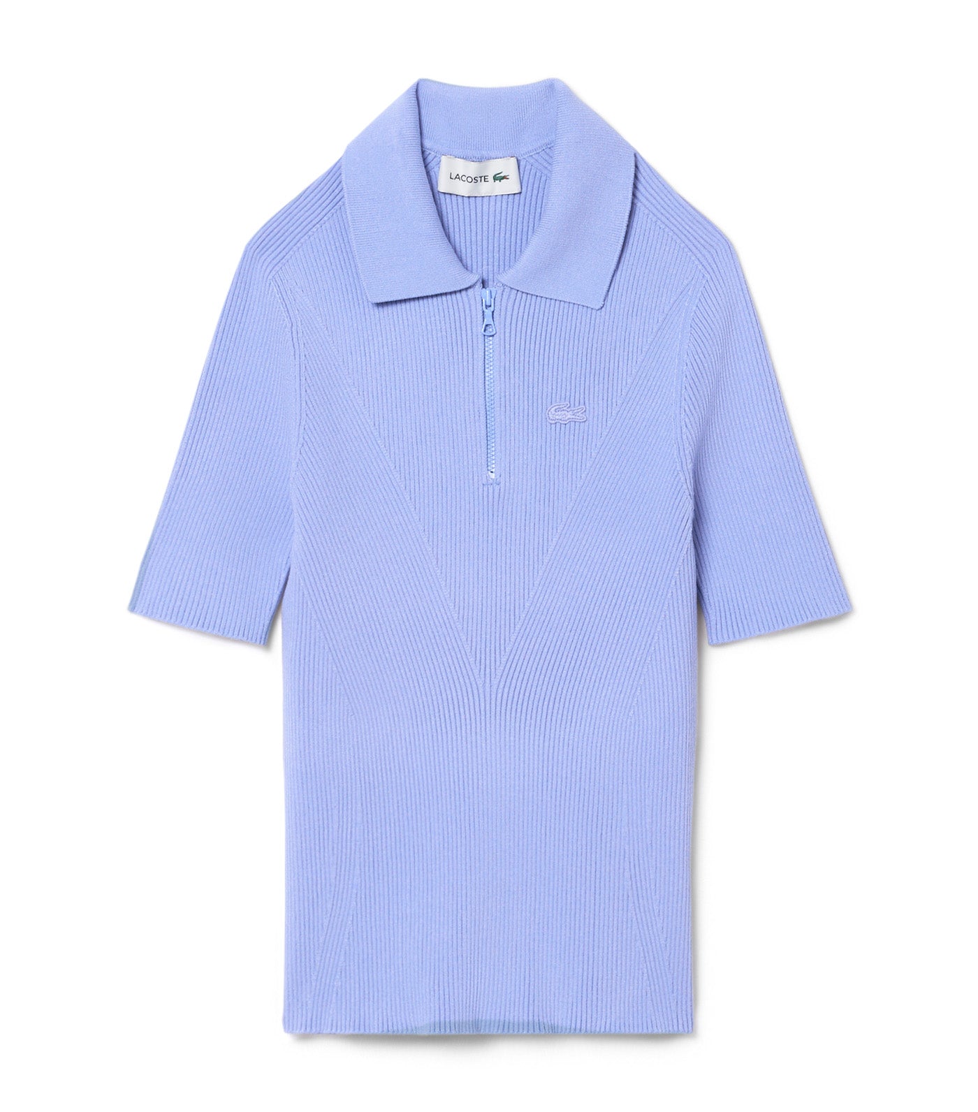 Zip Neck Rib Knit Polo Shirt Flour