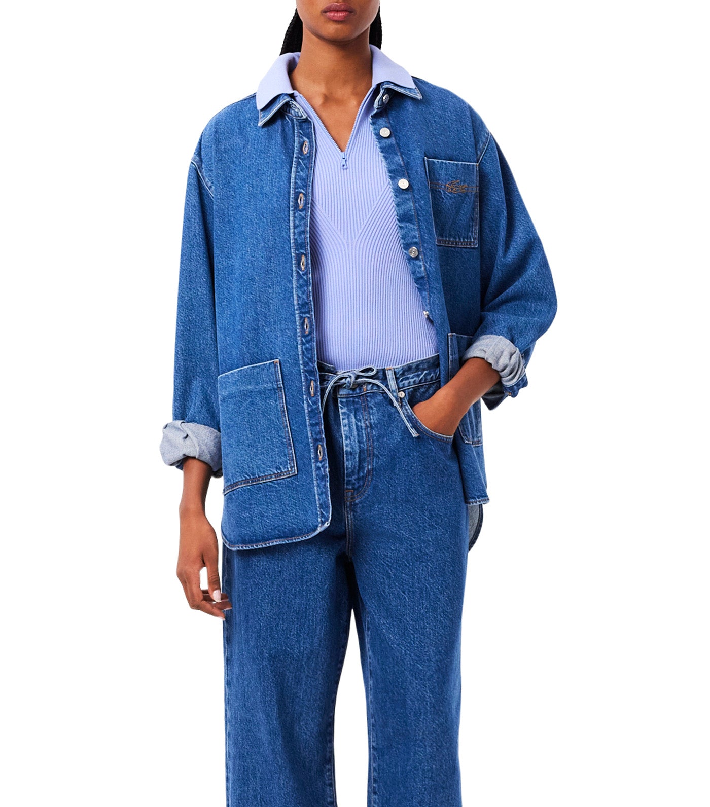 Zip Neck Rib Knit Polo Shirt Flour