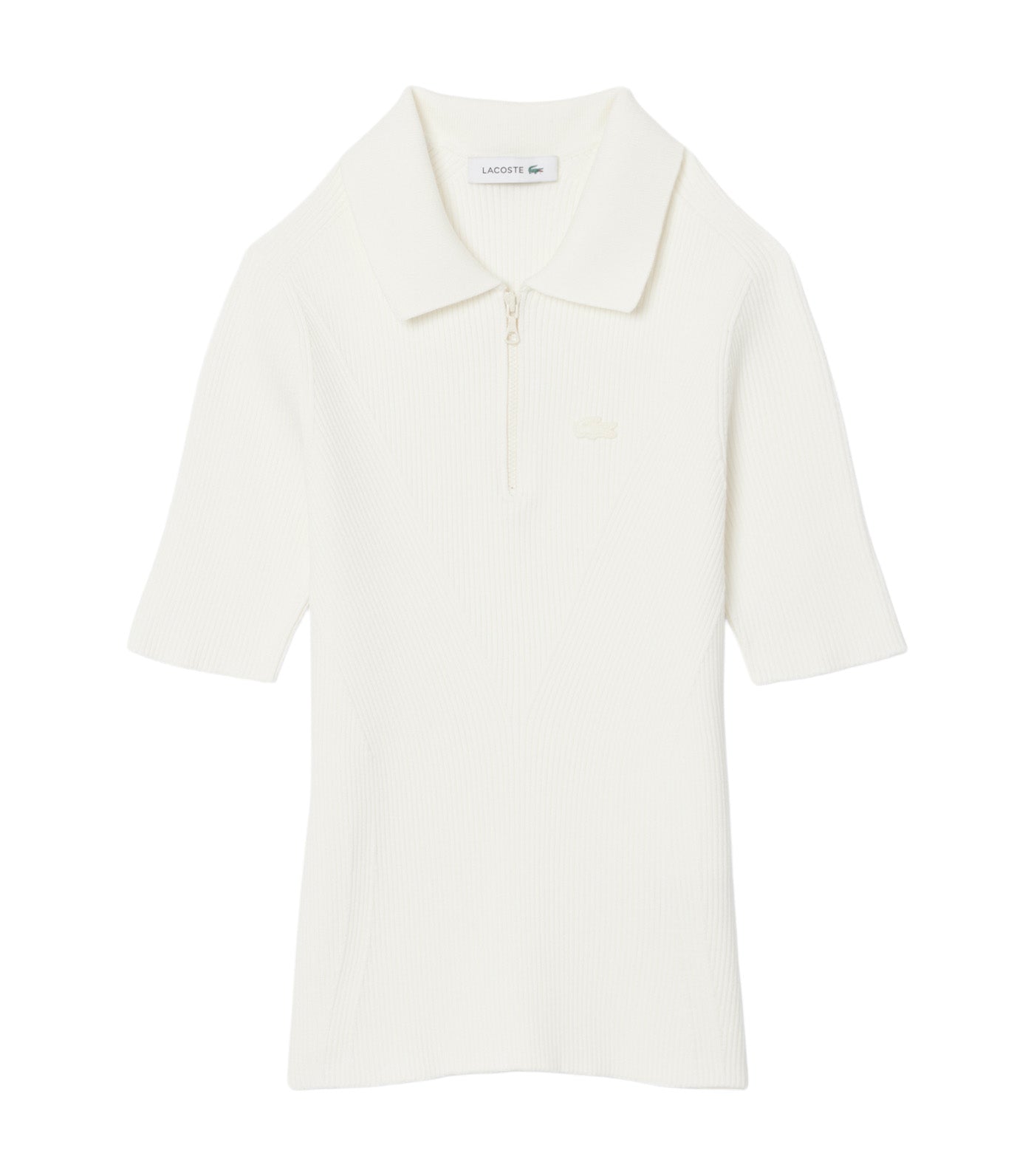 Zip Neck Rib Knit Polo Shirt Flour