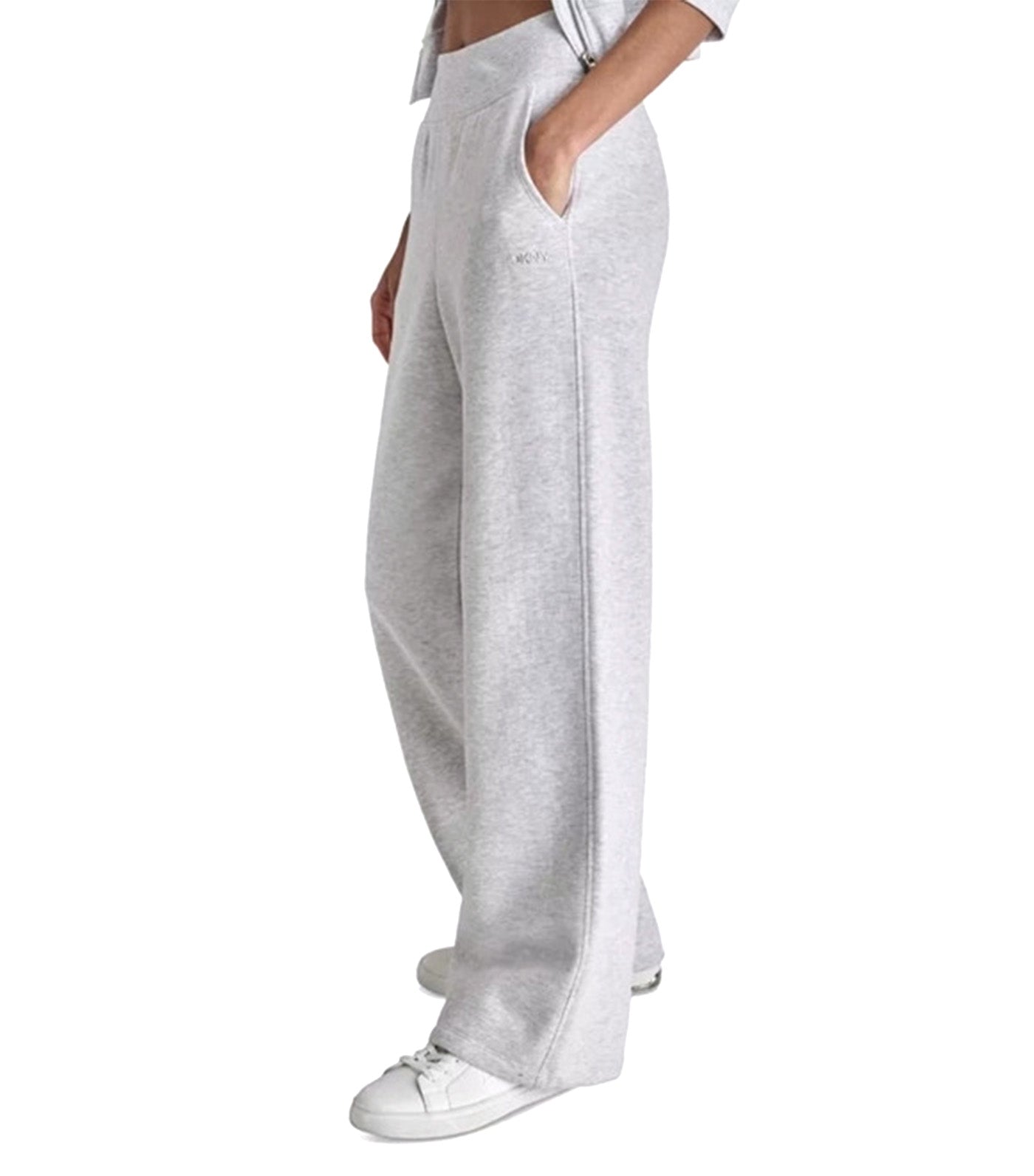 Embroidered Logo Wide Leg Pant with Pockets Gray
