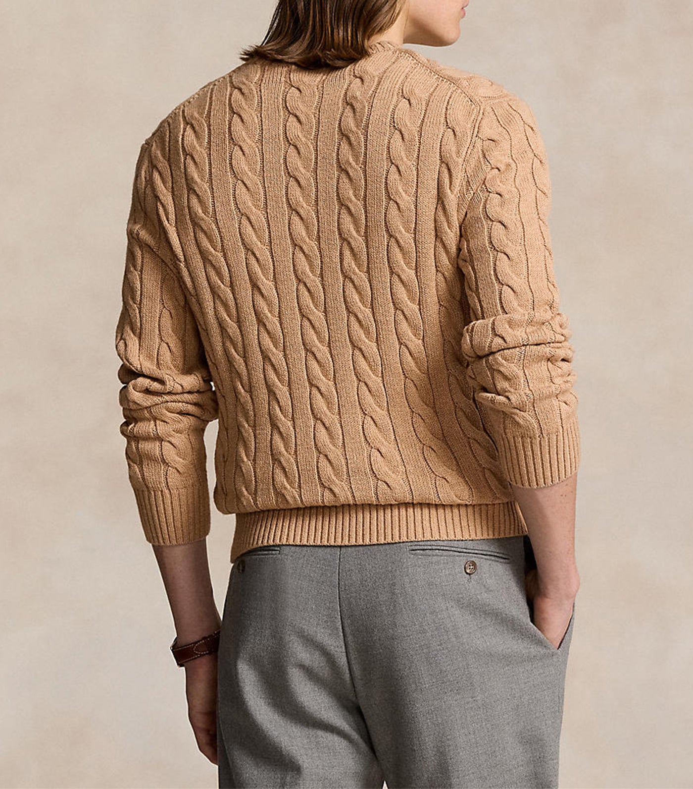 Men's Cable-Knit Cotton Sweater Camel Melange
