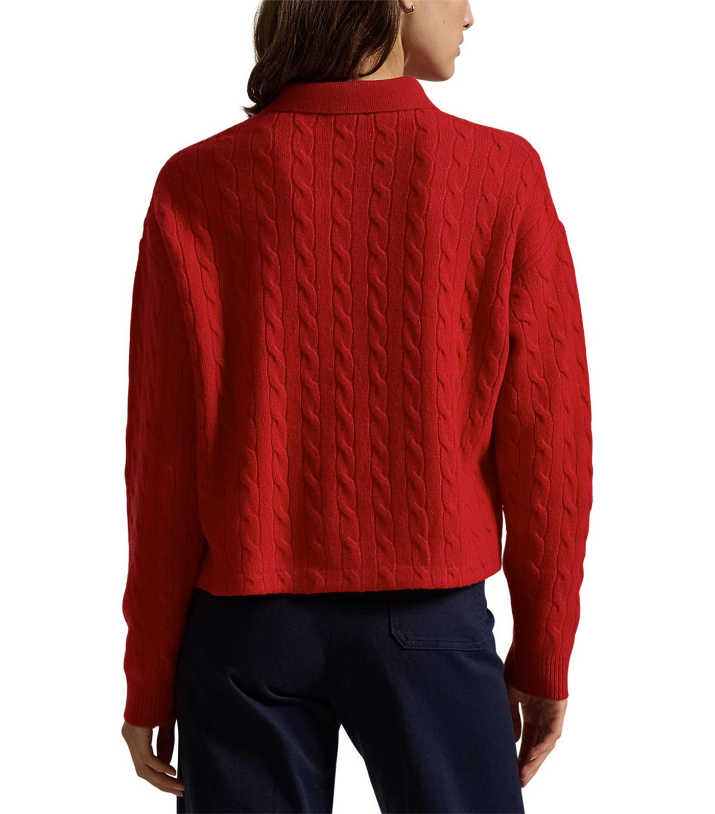 Women's Cable Wool-Cashmere Polo Shirt Polo Sport Red