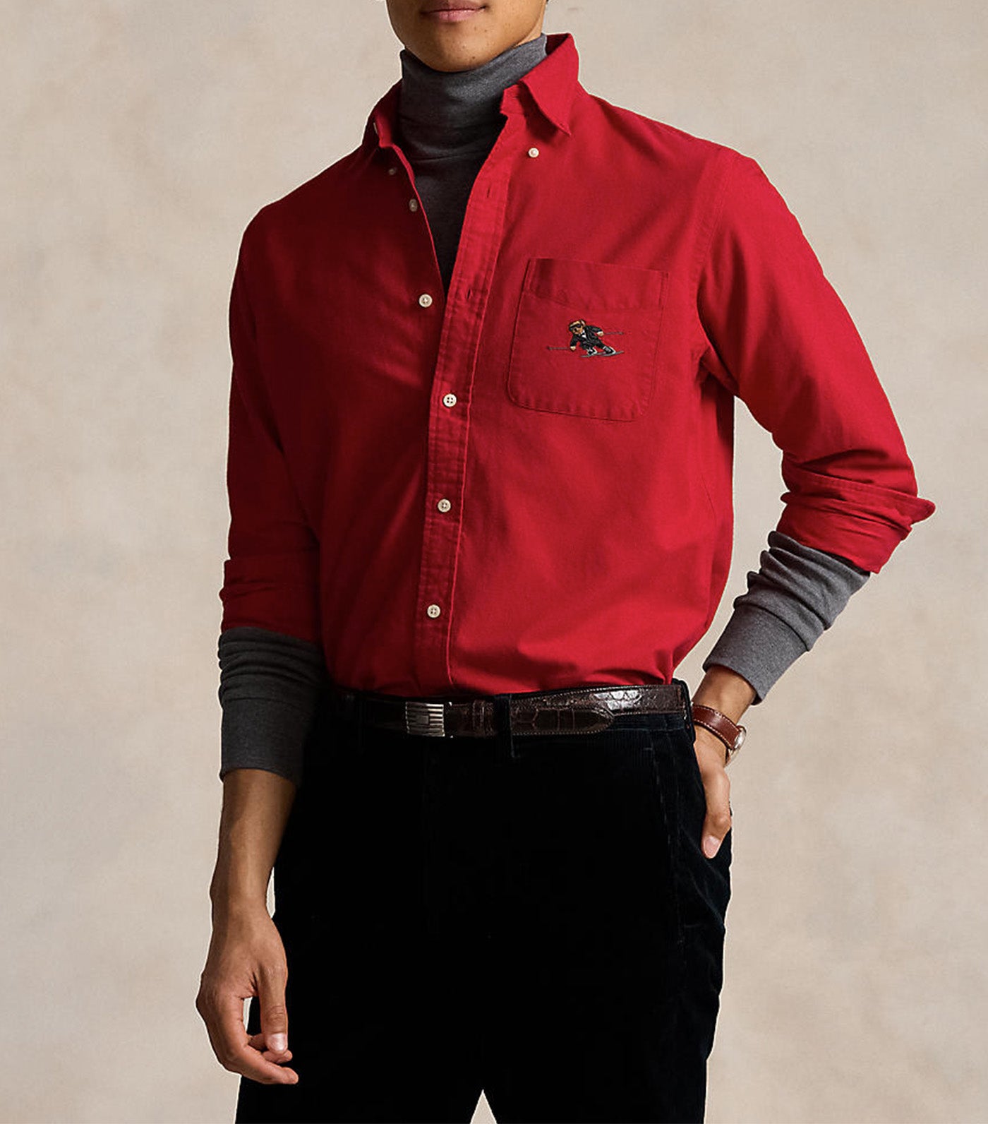 Men's Classic Fit Polo Bear Oxford Shirt Polo RL Red