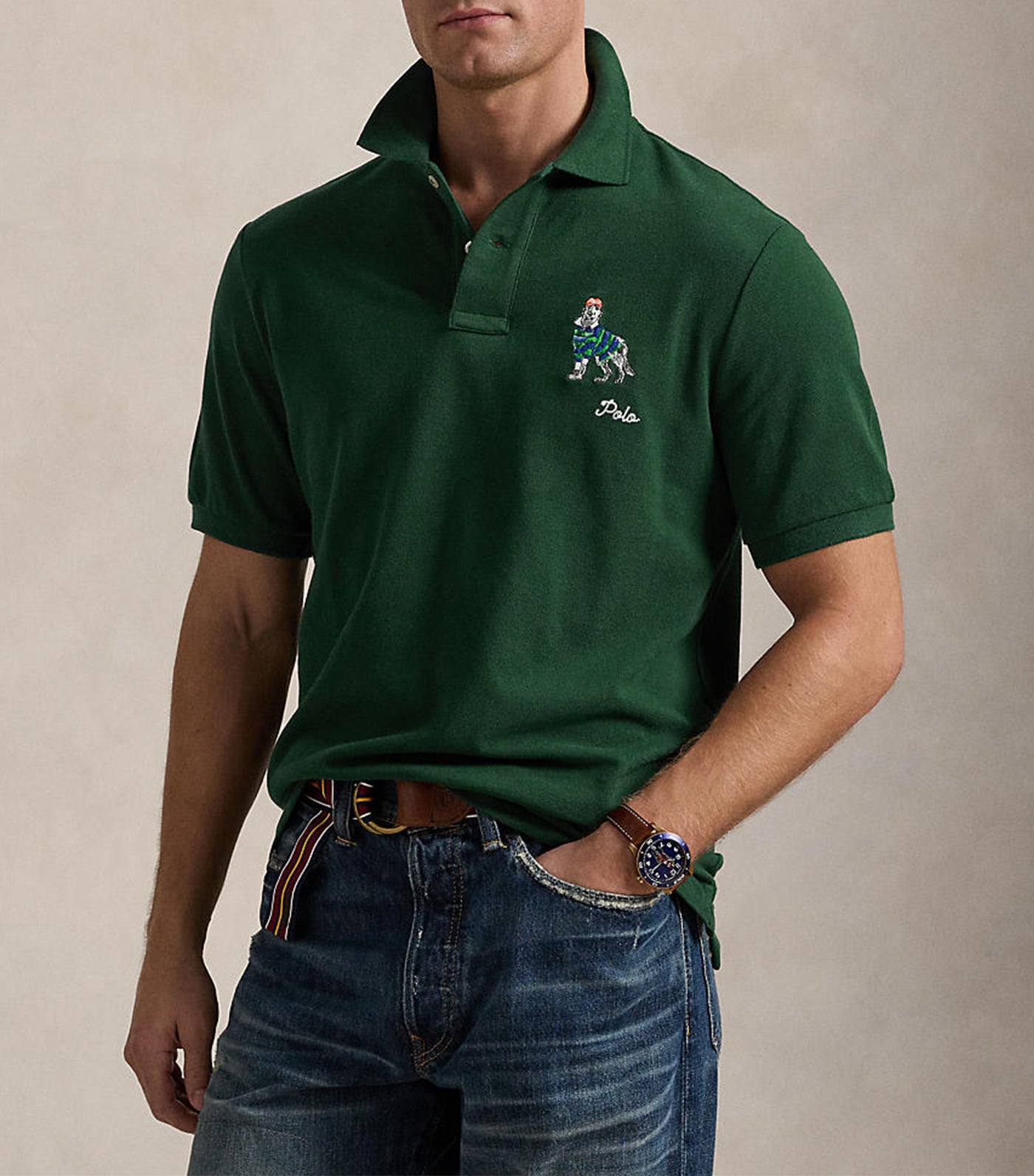 Men's Classic Fit Dog-Embroidered Polo Shirt