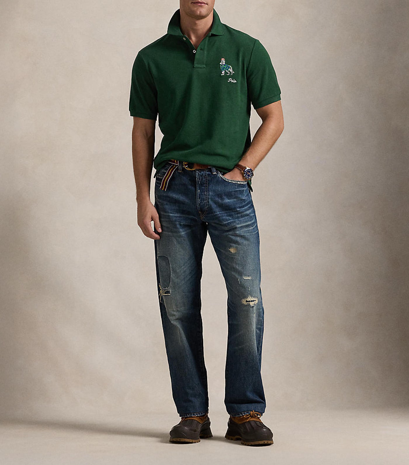 Men's Classic Fit Dog-Embroidered Polo Shirt