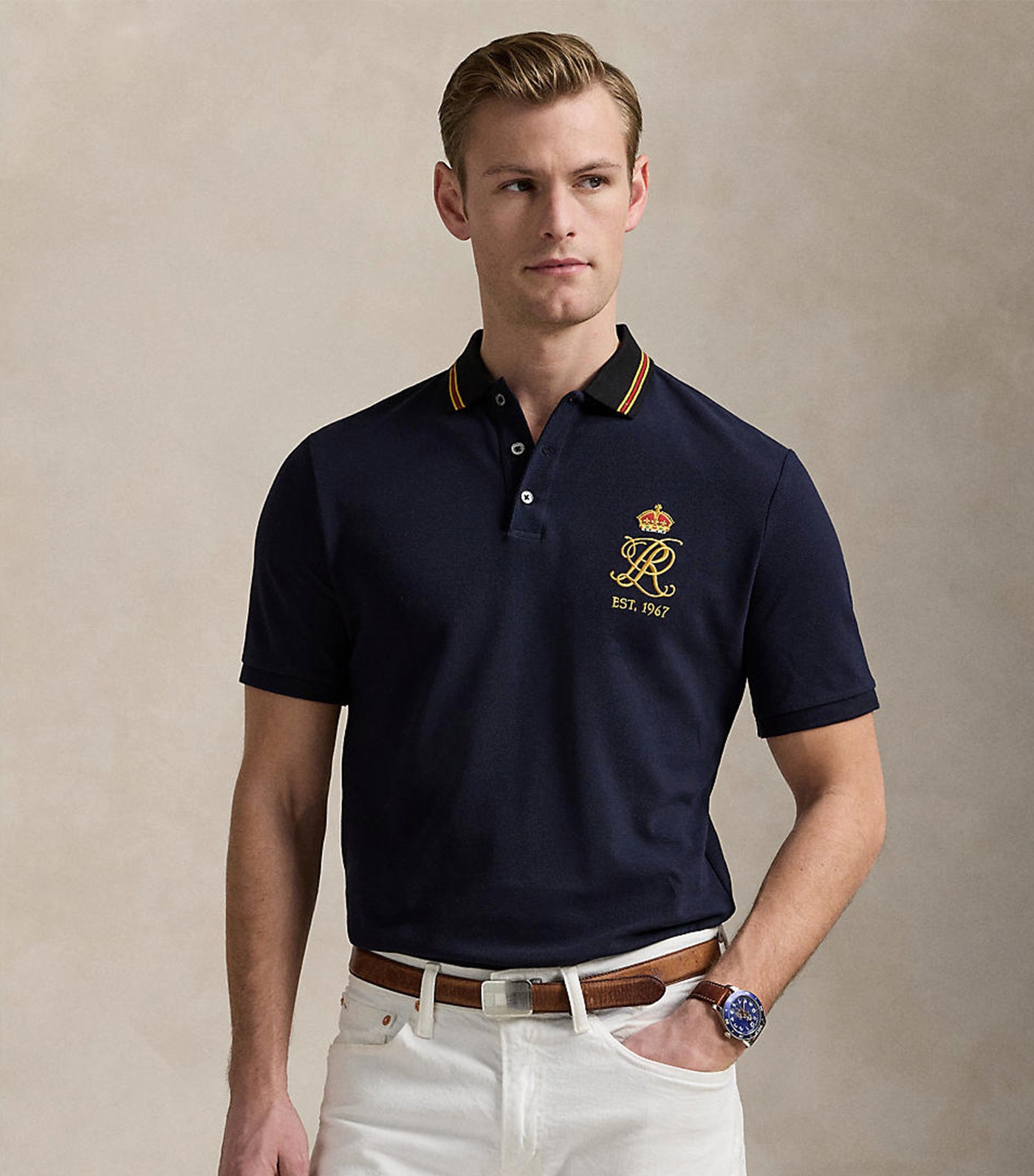 Men's Classic Fit Crest Mesh Polo Shirt RL Navy