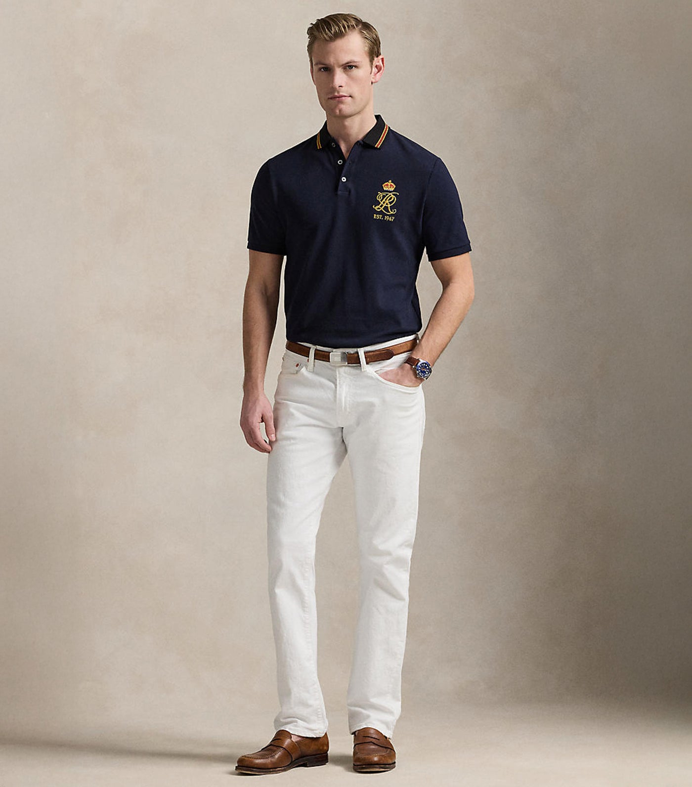 Men's Classic Fit Crest Mesh Polo Shirt RL Navy