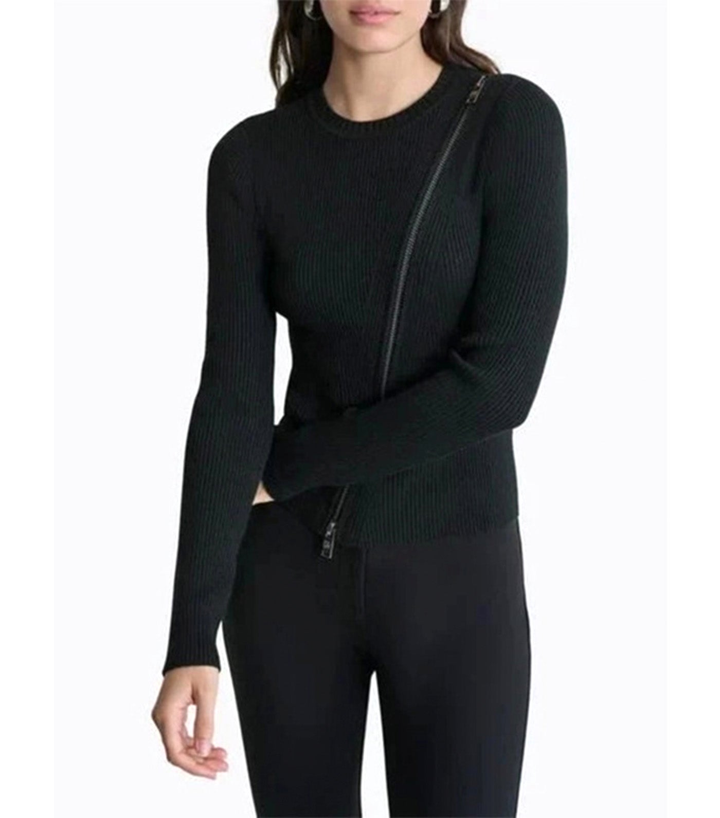 Long Sleeves Asymmetric Zipper Detail Sweater