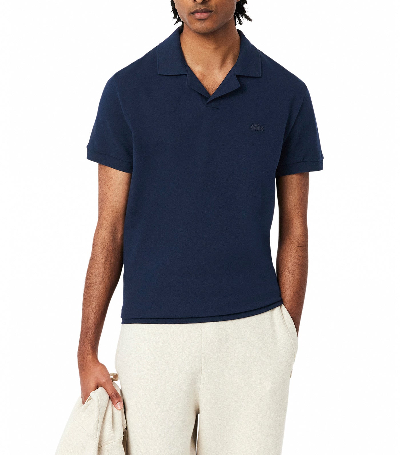 Classic Fit Open Neck Paris Polo Shirt Navy Blue