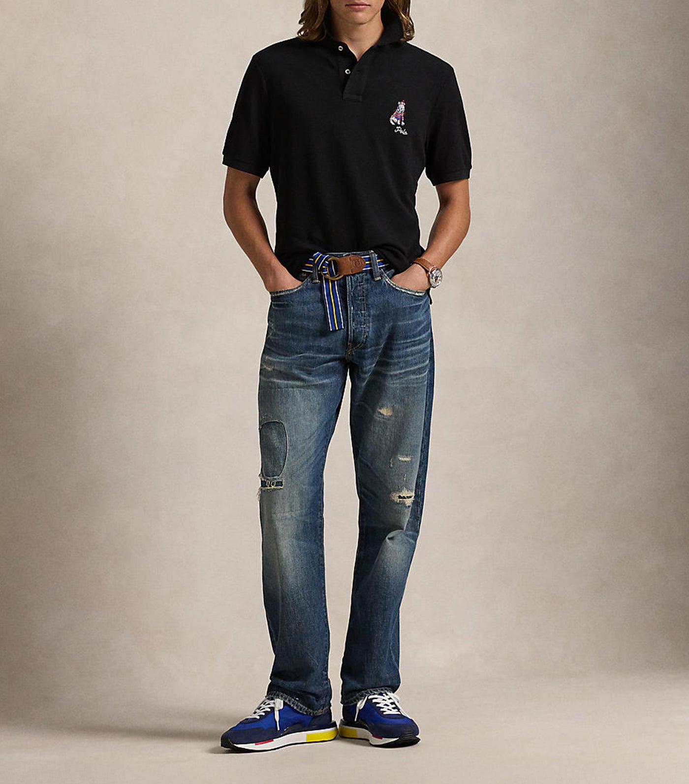 Men's Classic Fit Dog-Embroidered Polo Shirt Polo Black