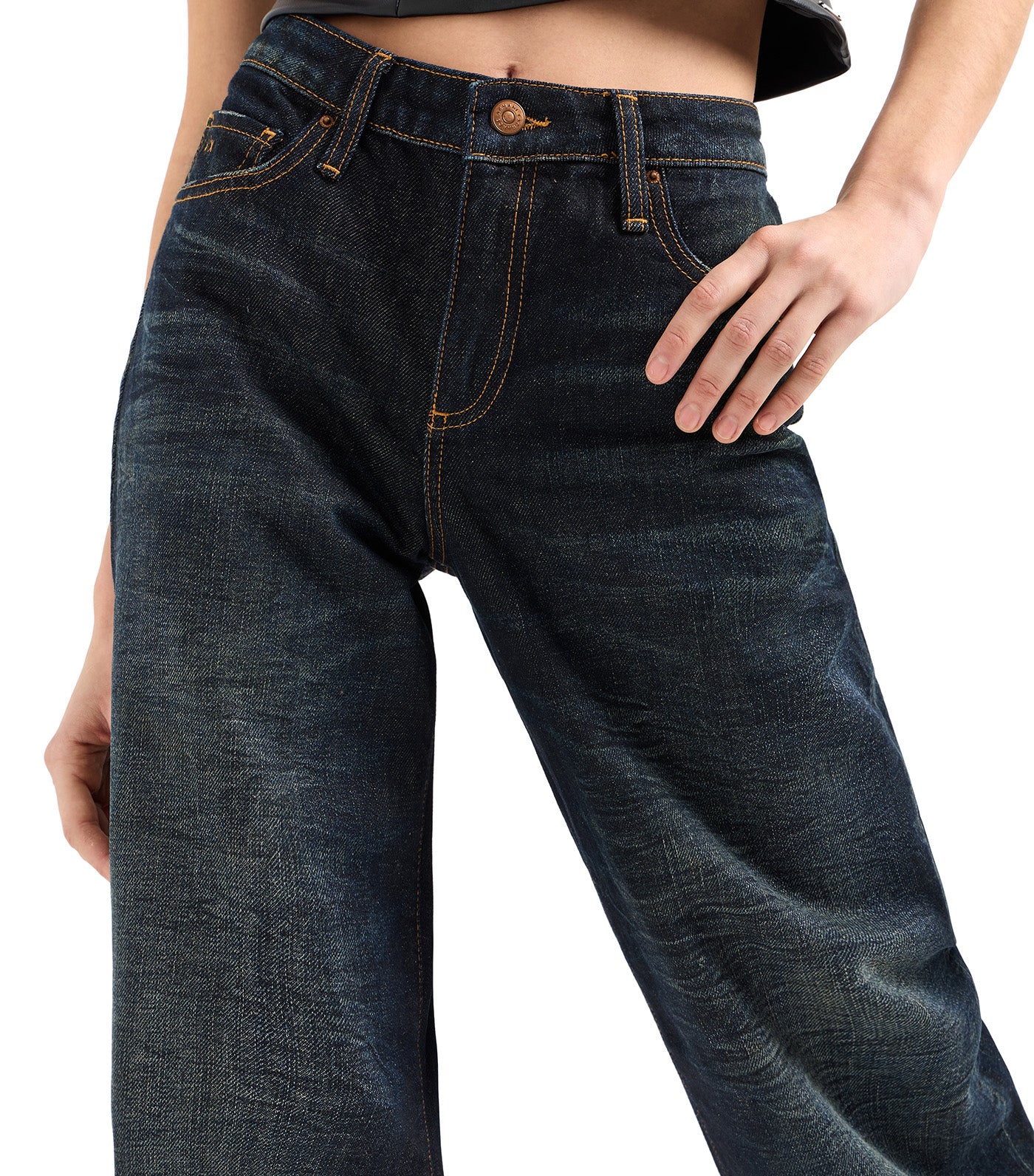 Relaxed Fit Denim Jeans Dark Blue Denim
