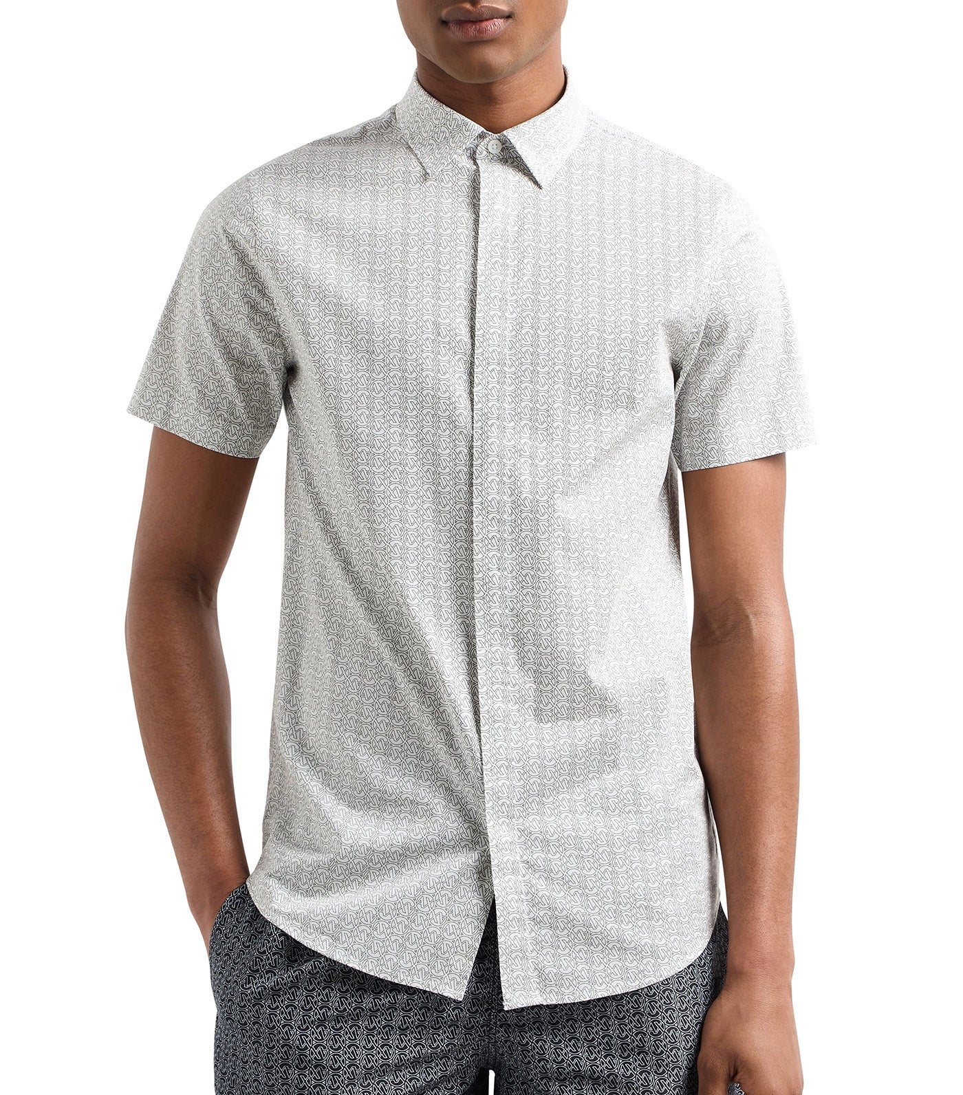 Armani Exchange Slim Fit Short Sleeve Shirt Off White Circle AX Logo