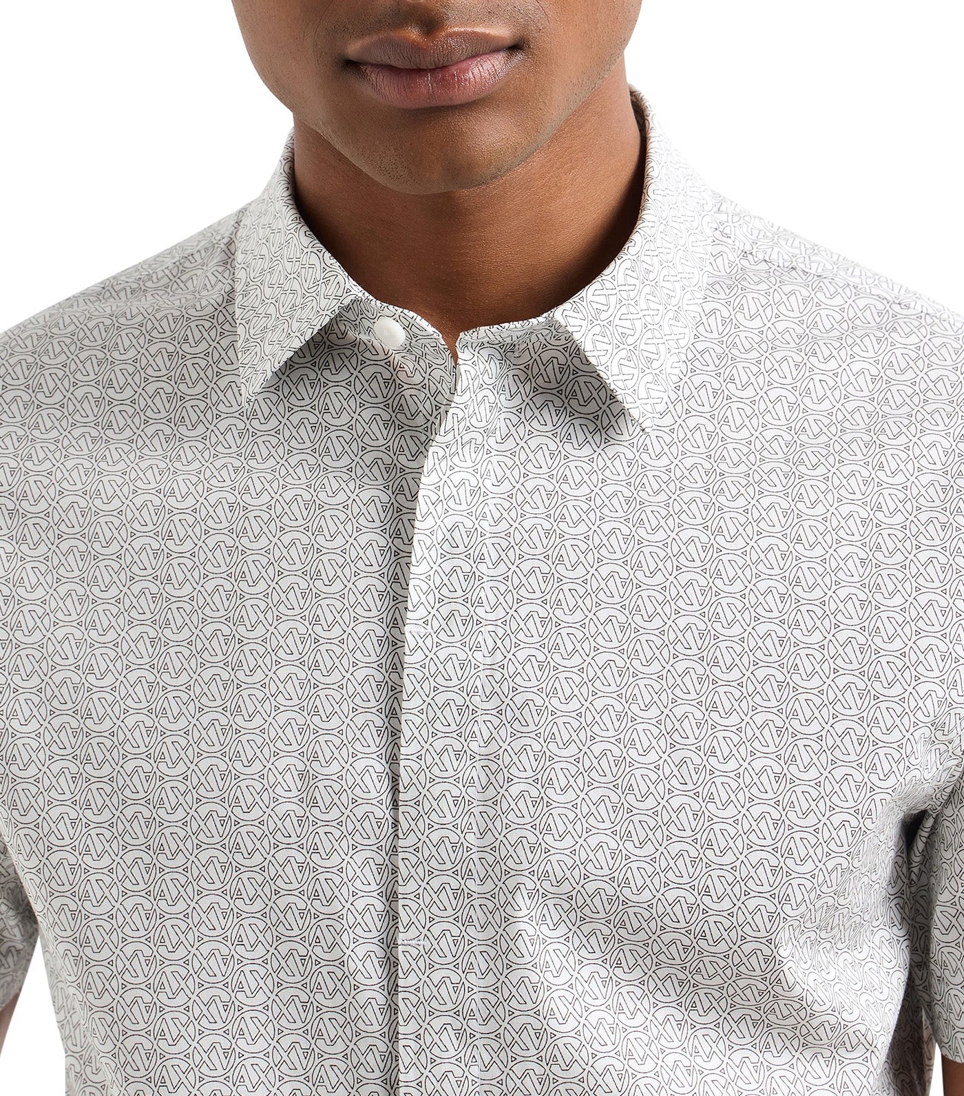 Armani Exchange Slim Fit Short Sleeve Shirt Off White Circle AX Logo