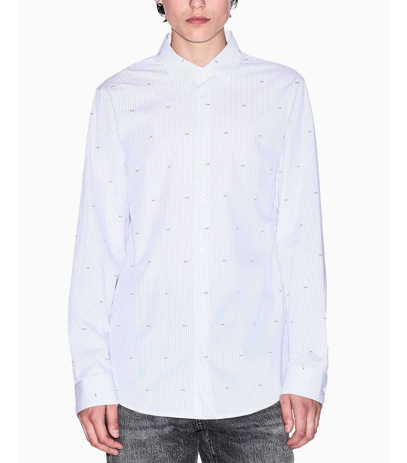 Armani Exchange Regular Fit Cotton Jacquard Shirt AX Stripe Off White