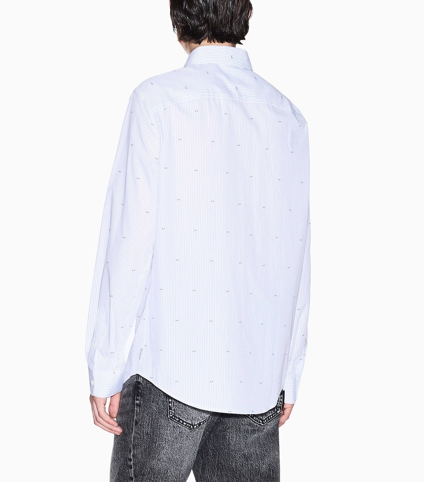 Armani Exchange Regular Fit Cotton Jacquard Shirt AX Stripe Off White