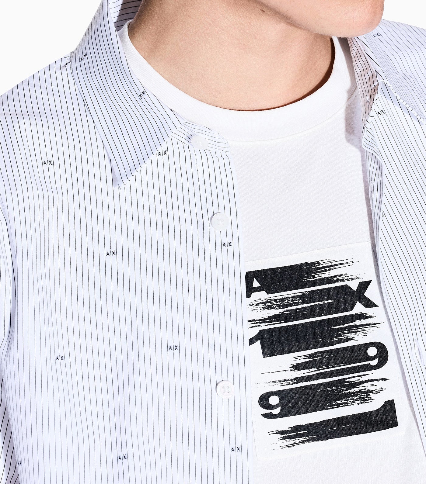 Armani Exchange Regular Fit Cotton Jacquard Shirt AX Stripe Off White