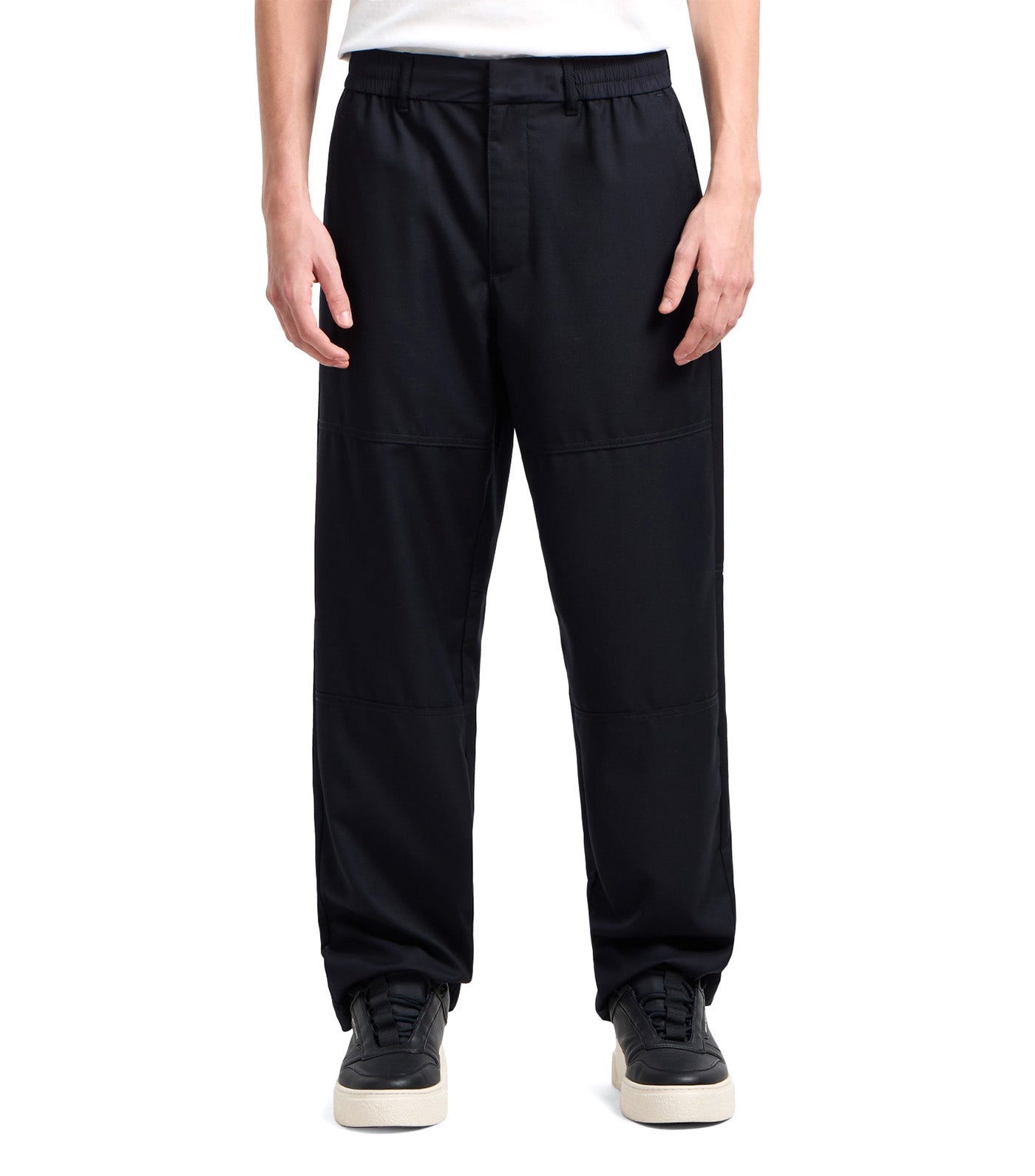 Rayon Wide Leg Trousers with Stitching Details Deep Navy