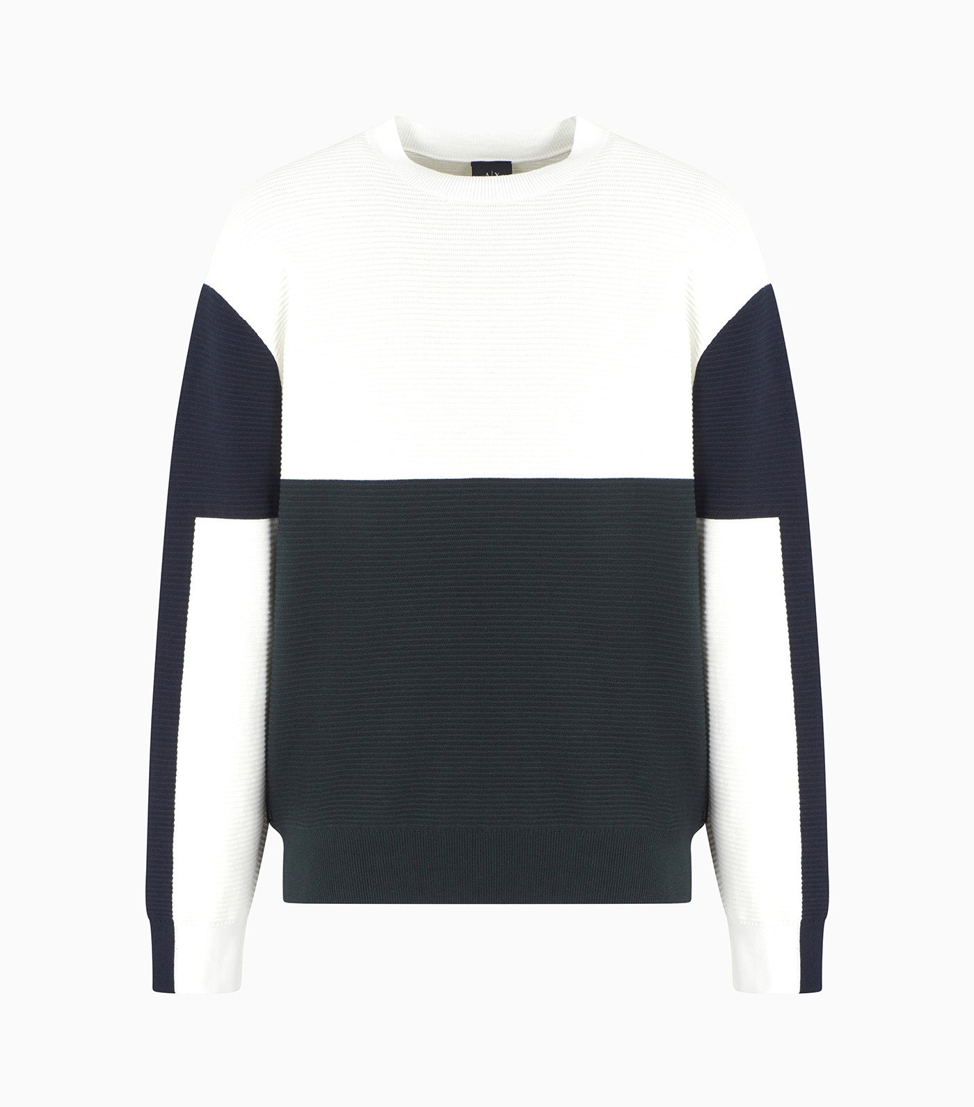 Color Block Ribbed Crew Neck Sweater Off White/Jet Set/Deep Navy