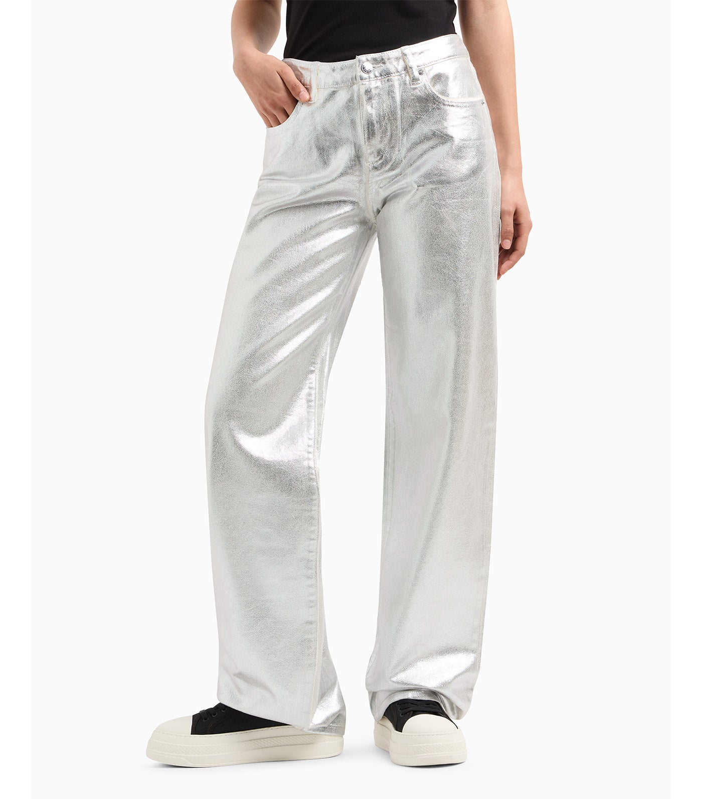 Metallic Stiff Cotton Trousers Mirror