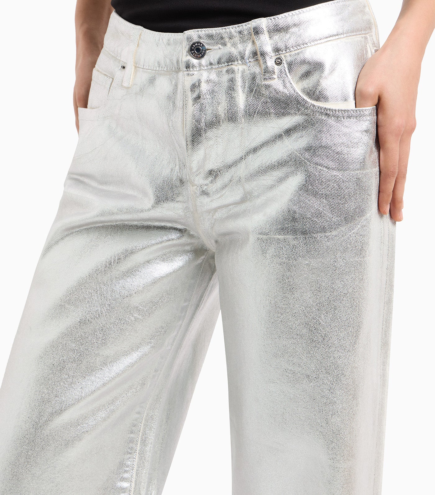 Metallic Stiff Cotton Trousers Mirror