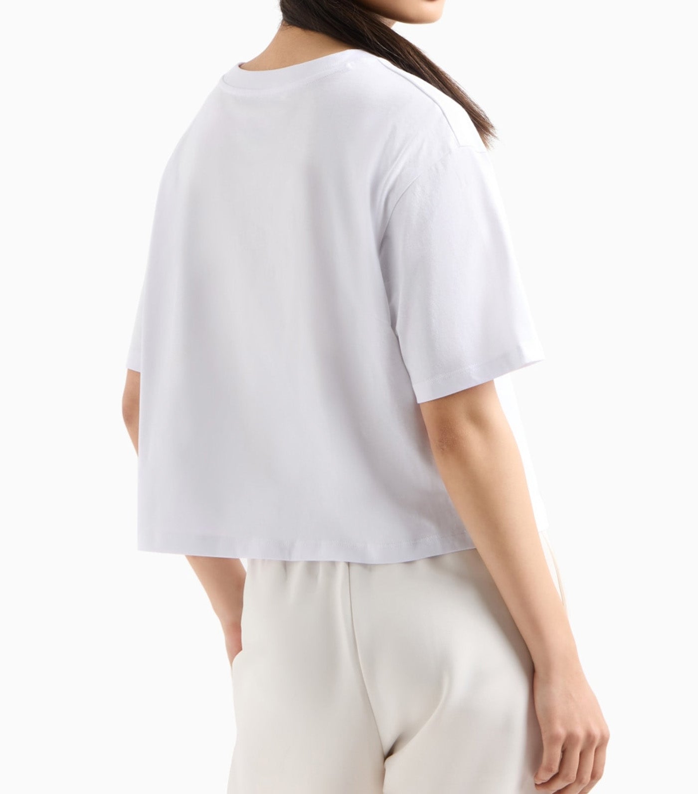 Armani Exchange Cropped T-Shirt with Rhinestone Logo Optic White