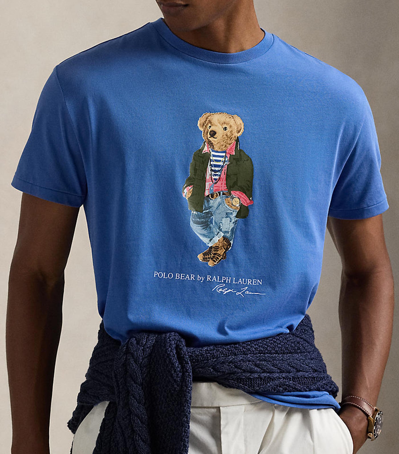 Men's Classic Fit Polo Bear Jersey T-Shirt Blue Satin Explorer Bear