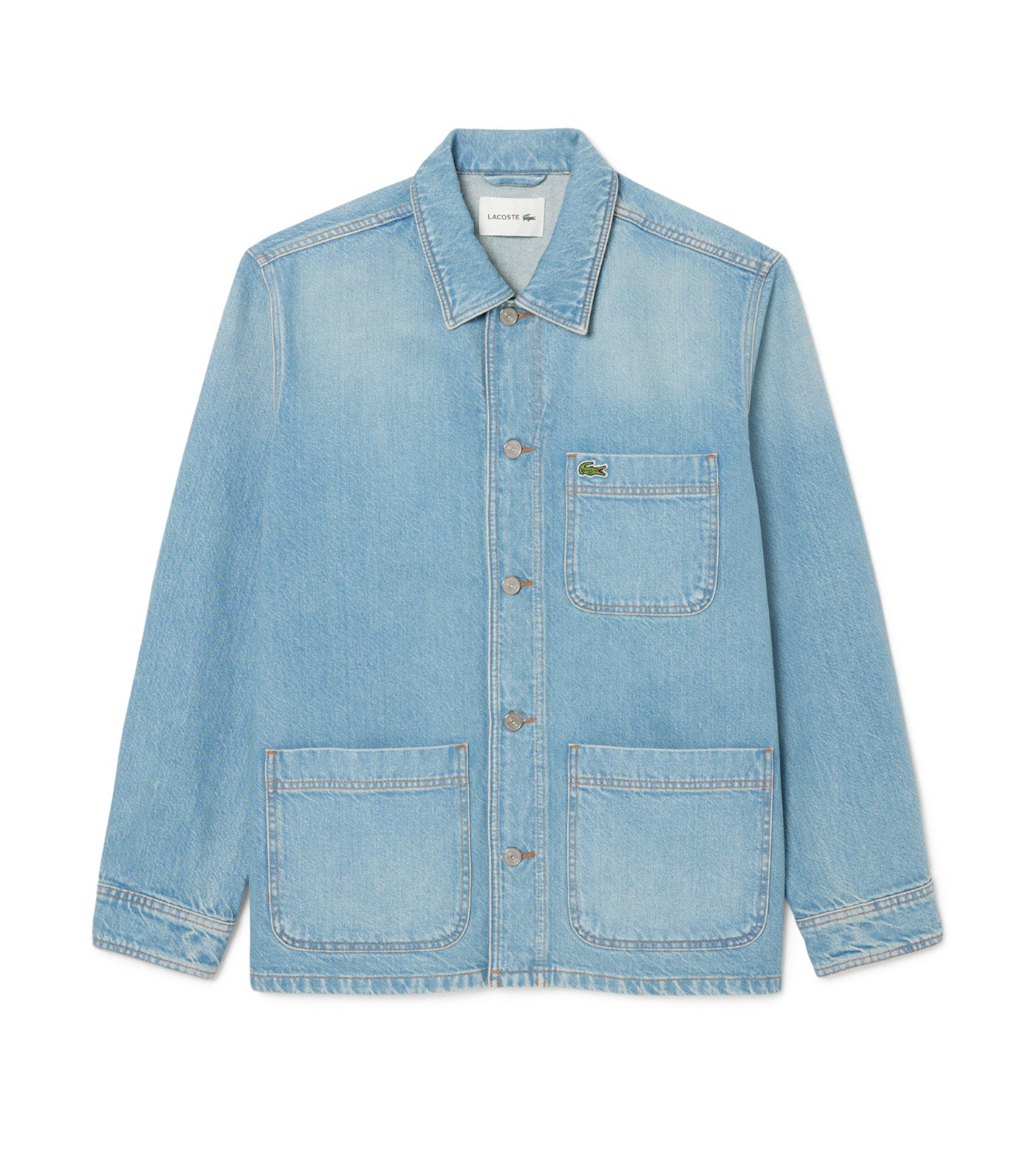 Lacoste Oversized Cotton Denim Overshirt Jacket Washed Bleach
