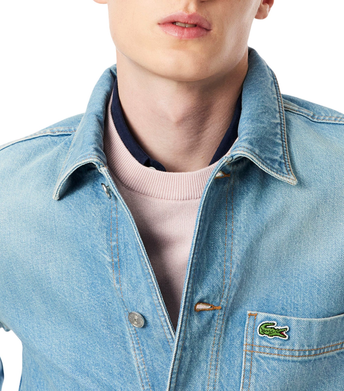 Lacoste Oversized Cotton Denim Overshirt Jacket Washed Bleach