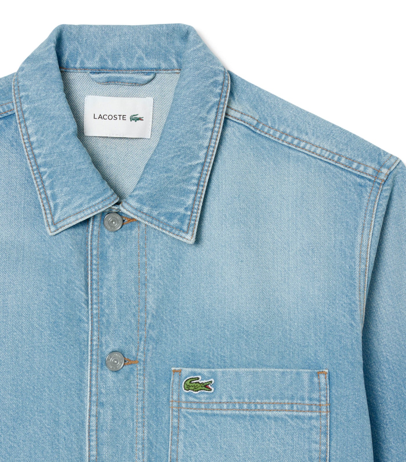 Lacoste Oversized Cotton Denim Overshirt Jacket Washed Bleach