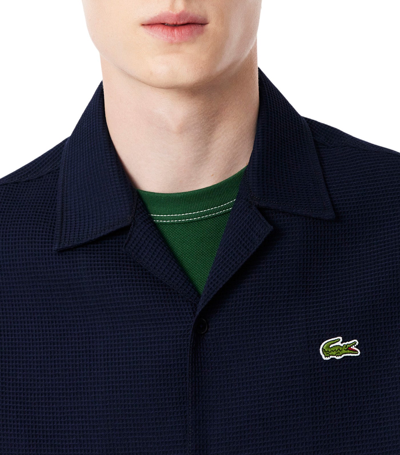Lacoste Relaxed Fit Waffle Texture Shirt Navy Blue