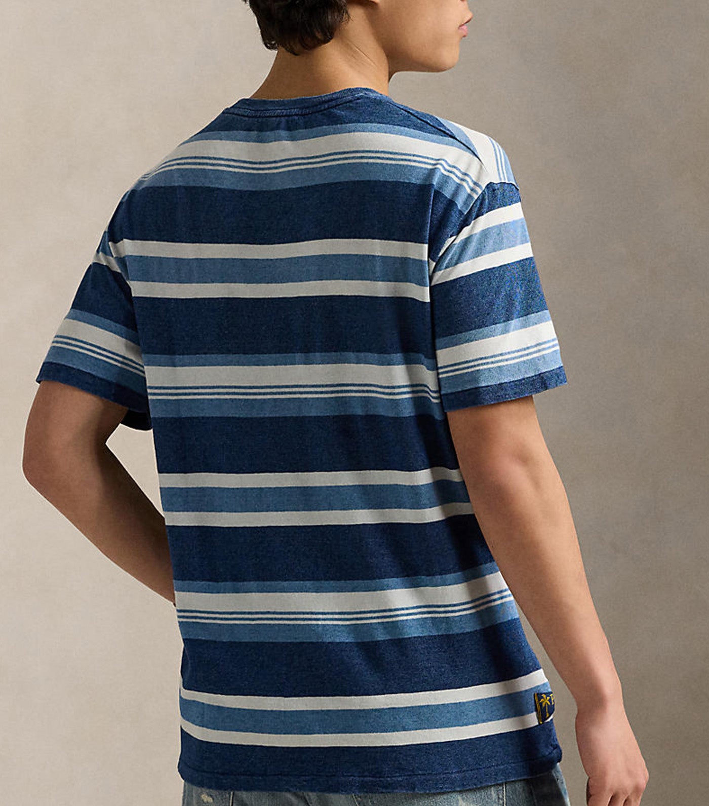 Men's Classic Fit Striped Cotton-Linen T-Shirt Dark Indigo Ombre