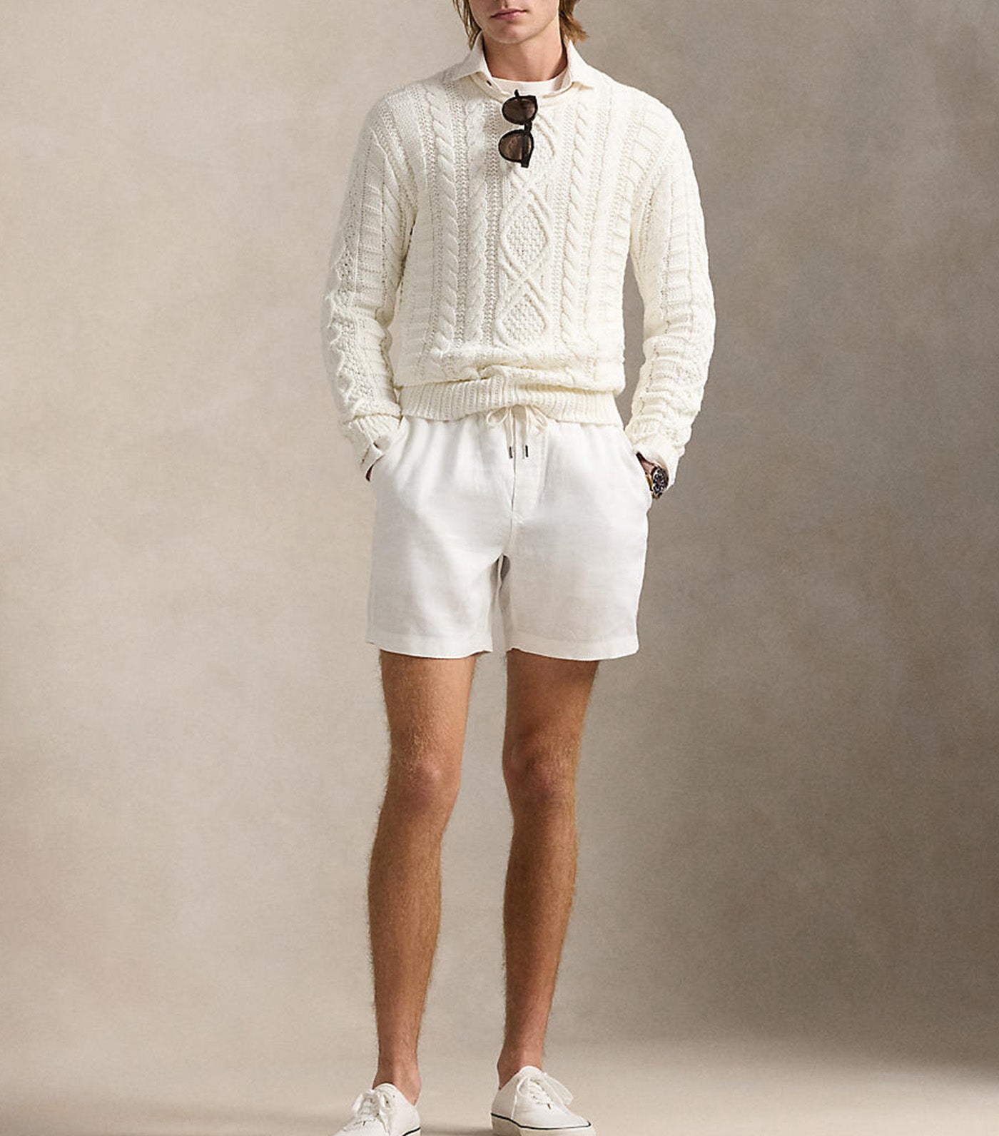 Men's 6in Polo Prepster Linen Short Deckwash White