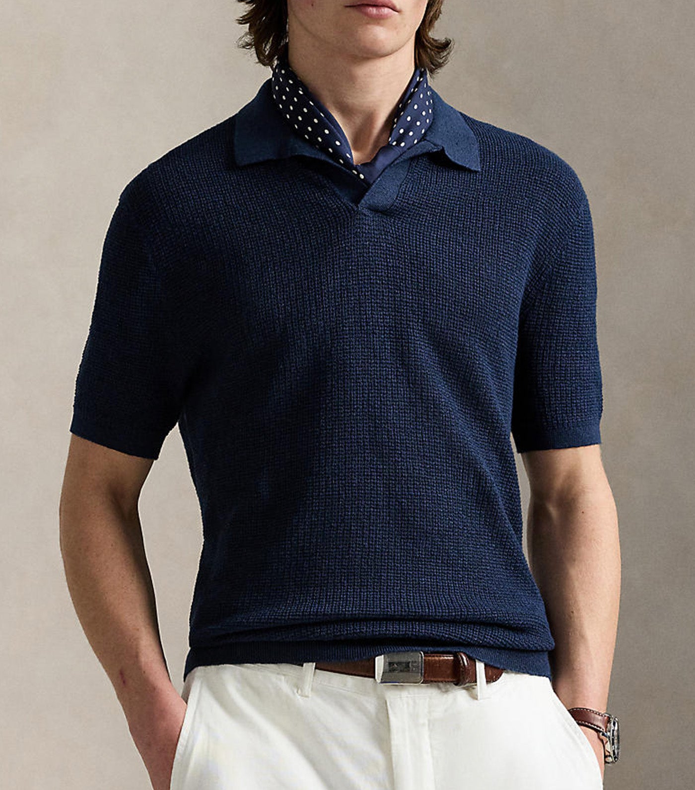Men's Mesh-Knit Linen Short-Sleeve Sweater