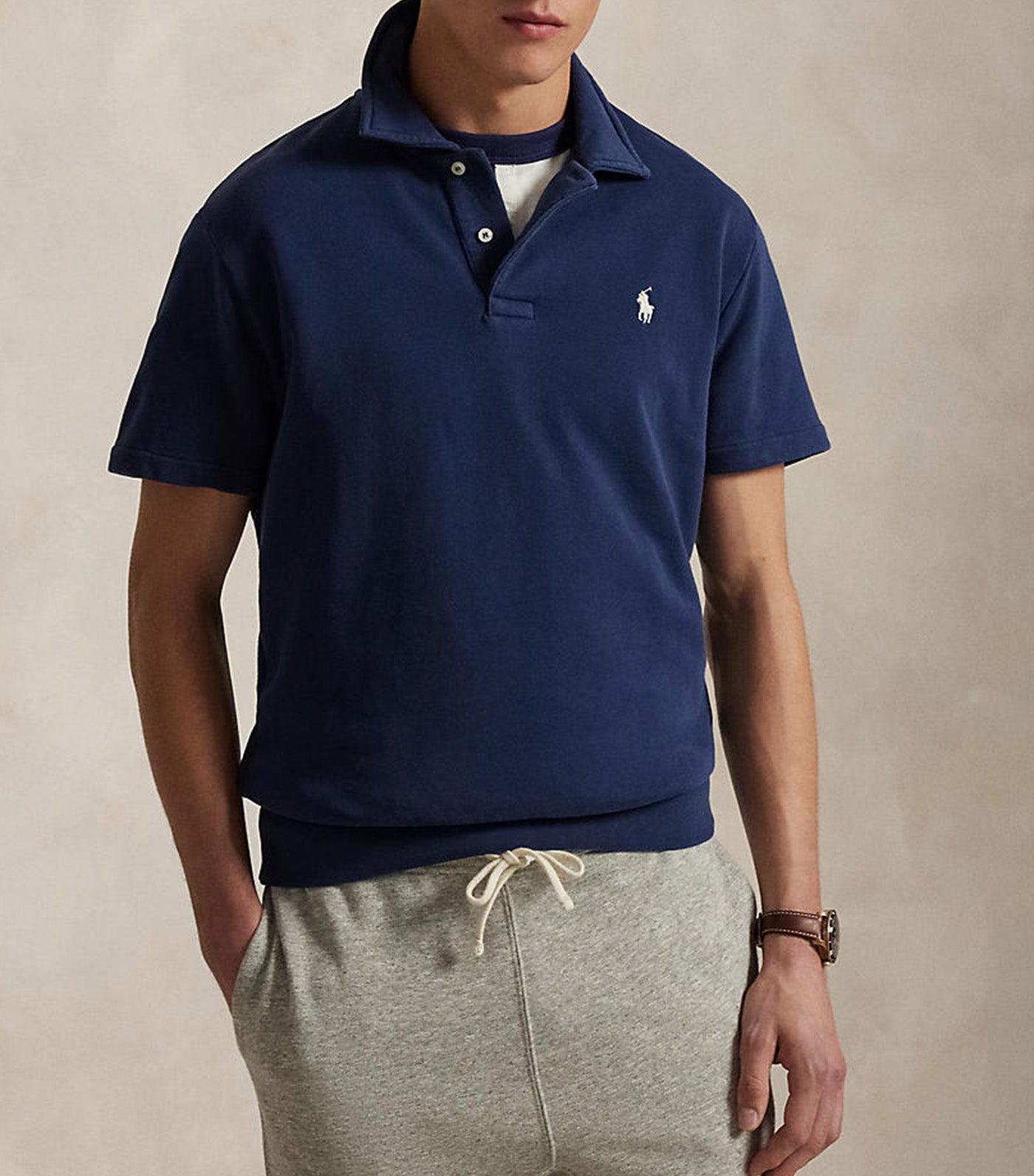 Men's Loopback Fleece Polo-Collar Sweatshirt