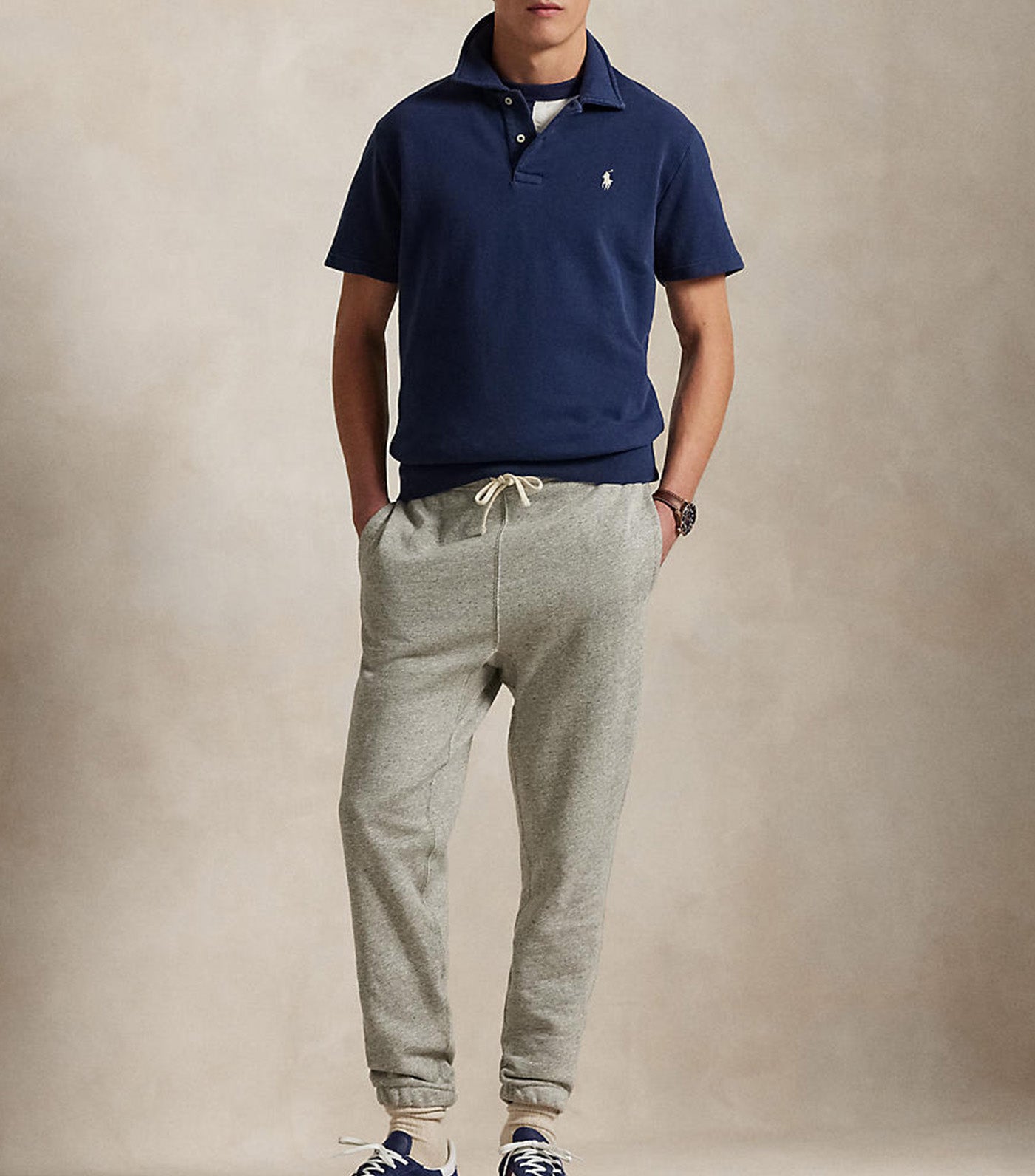 Men's Loopback Fleece Polo-Collar Sweatshirt