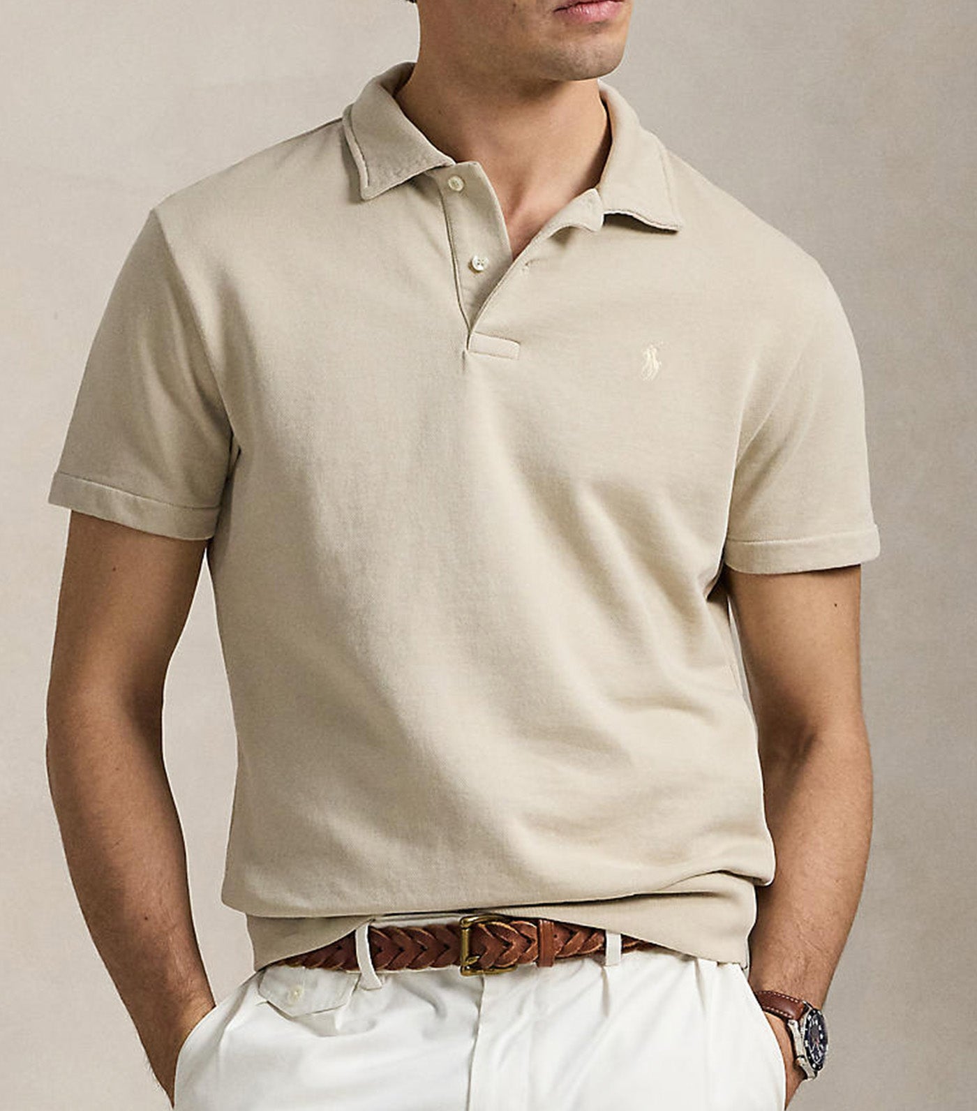 Men's Loopback Fleece Polo-Collar Sweatshirt