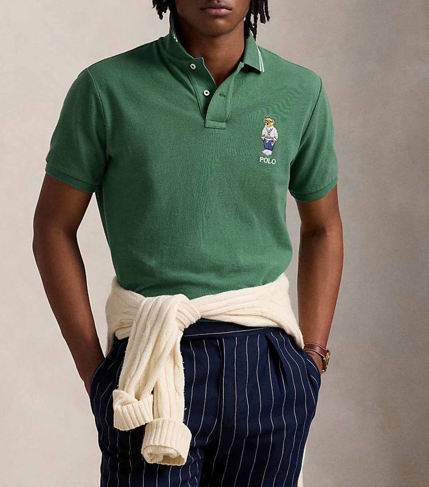 Men's Custom Slim Polo Bear Mesh Polo Shirt Antique Green Icons Bear