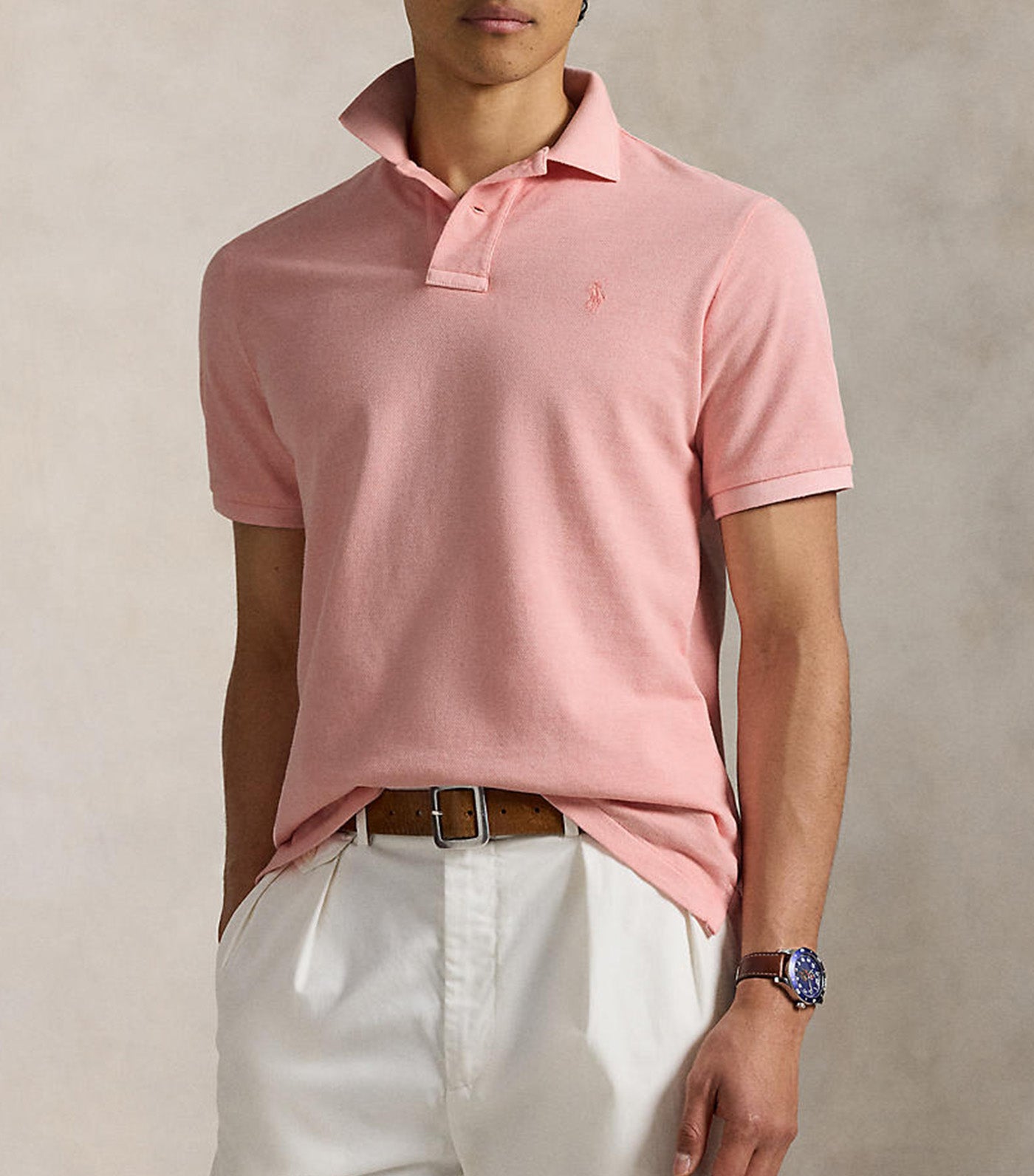 Men's Custom Slim Mineral-Dyed Mesh Polo Shirt Rose