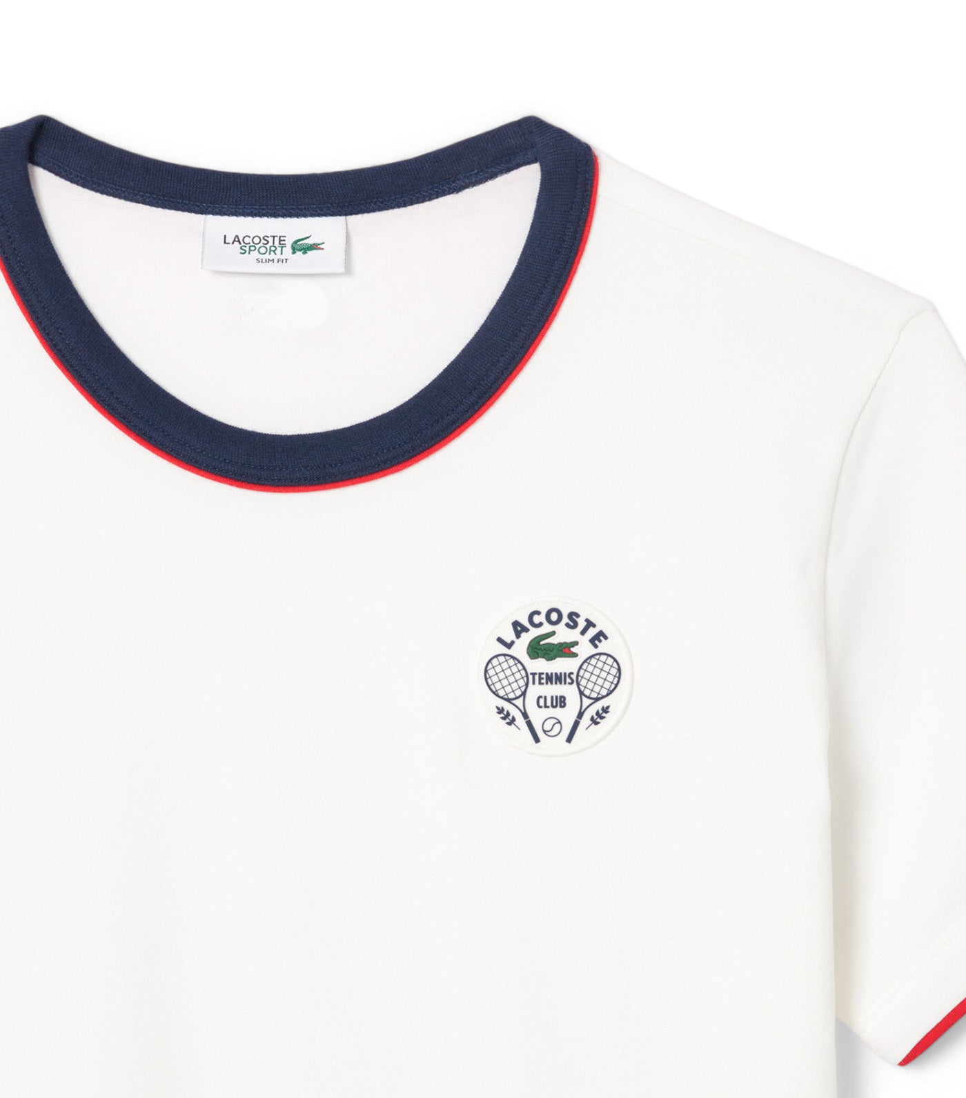Lacoste Women's Ultra Dry Tennis Heritage Badge T-Shirt Flour/Navy Blue