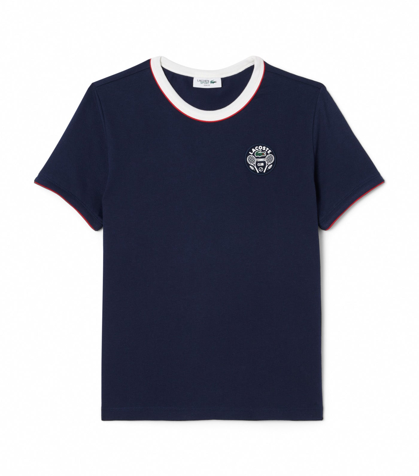 Lacoste Women's Ultra Dry Tennis Heritage Badge T-Shirt Navy Blue/Flour