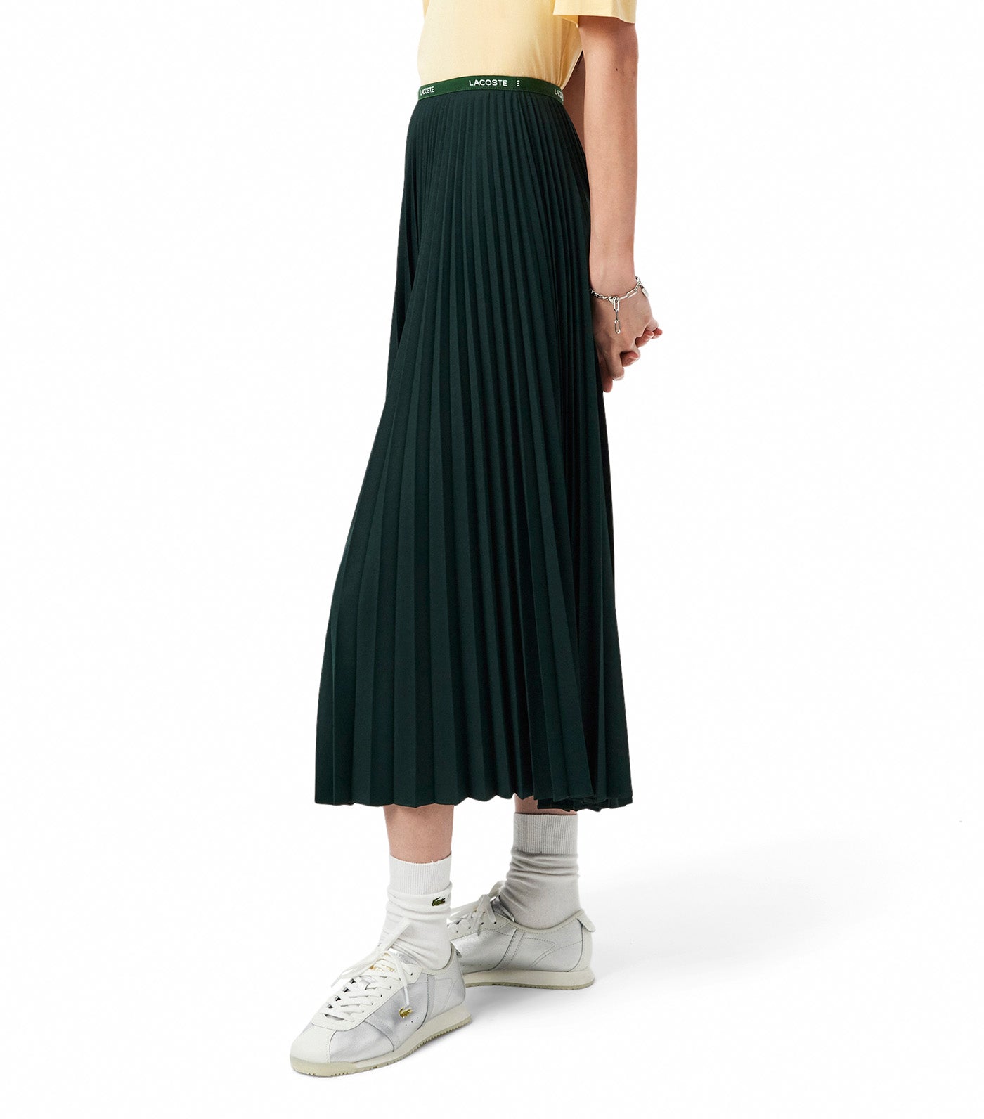 Lacoste Long Pleated Elasticated Waist Skirt Sinople