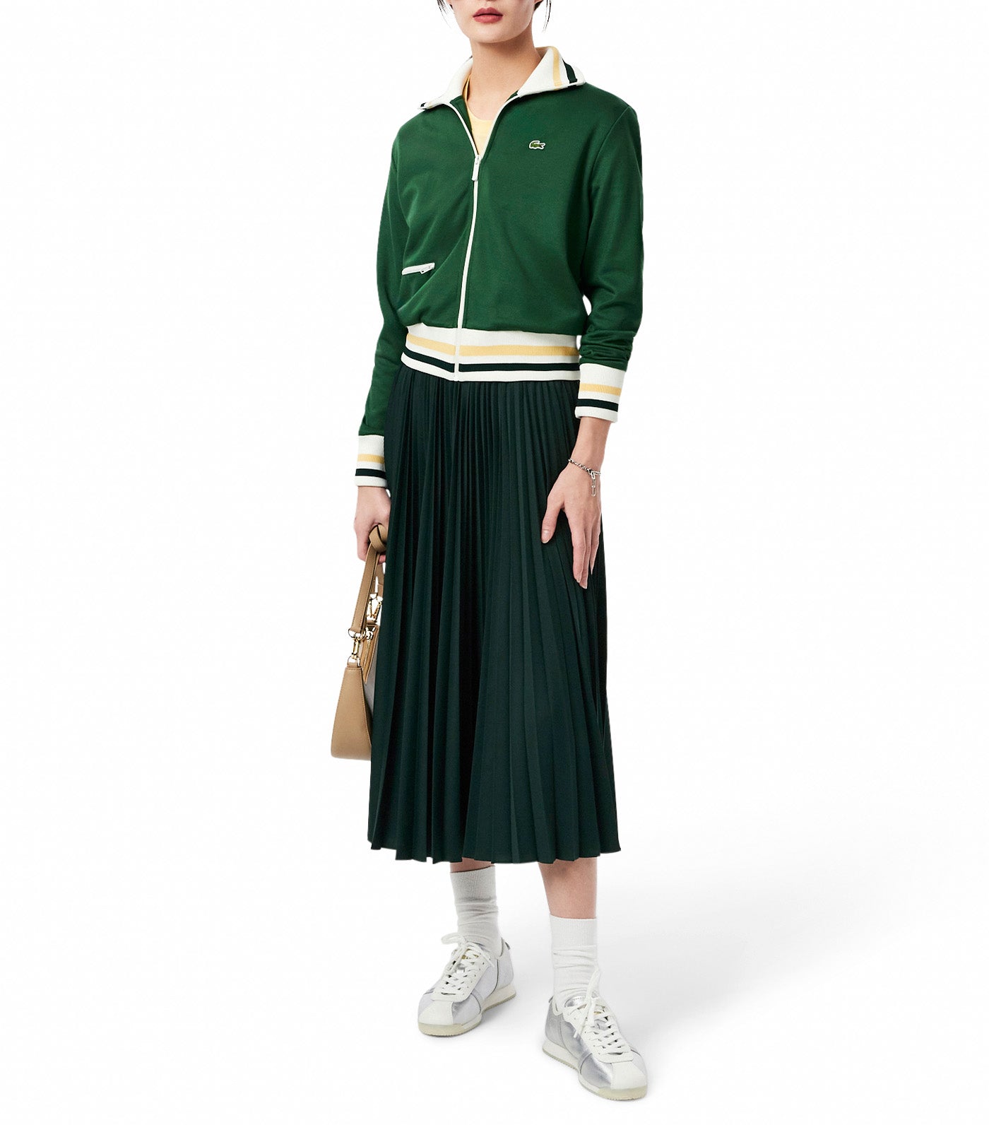 Lacoste Long Pleated Elasticated Waist Skirt Sinople