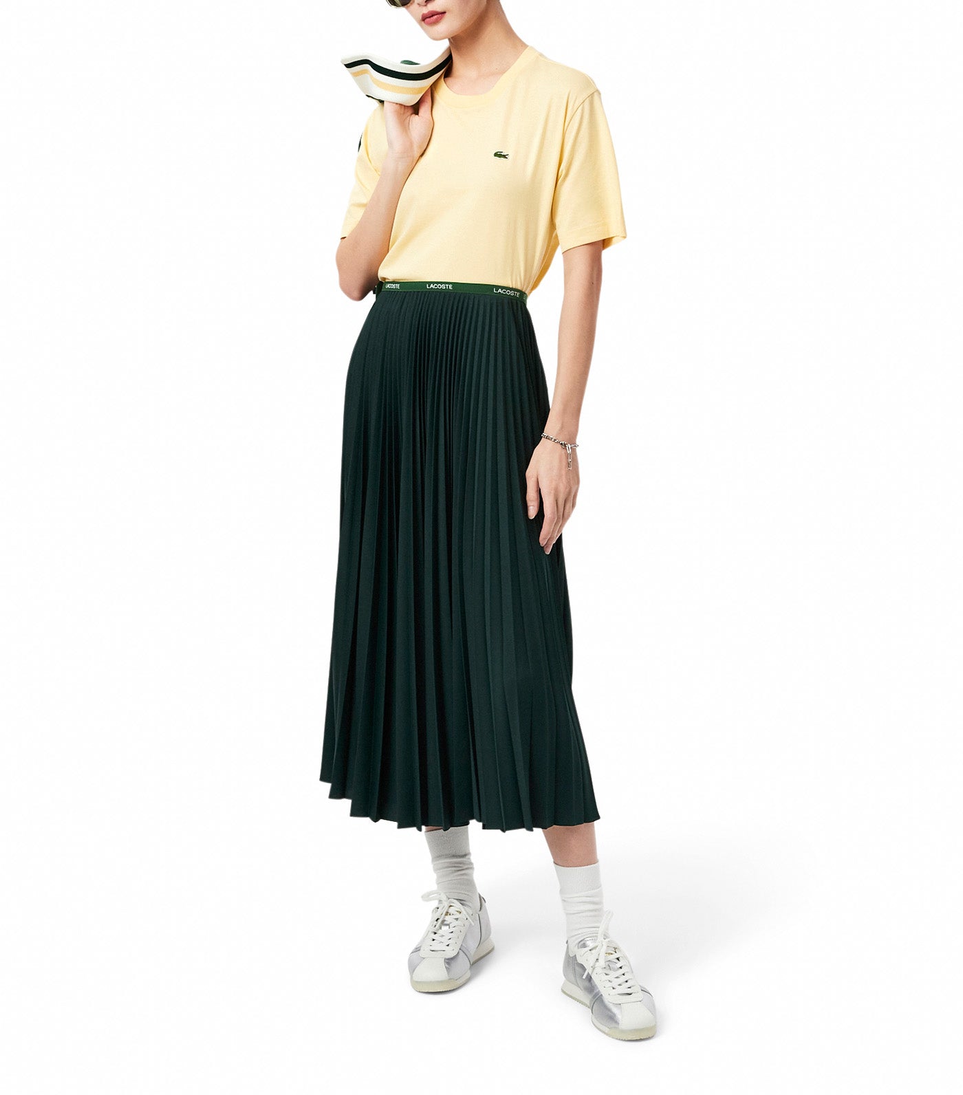 Lacoste Long Pleated Elasticated Waist Skirt Sinople